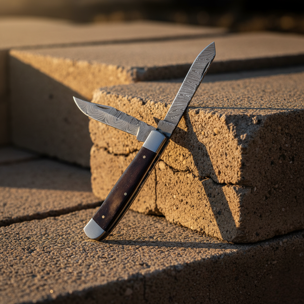 Damascus Dual-Blade Folding Knife - TF-093