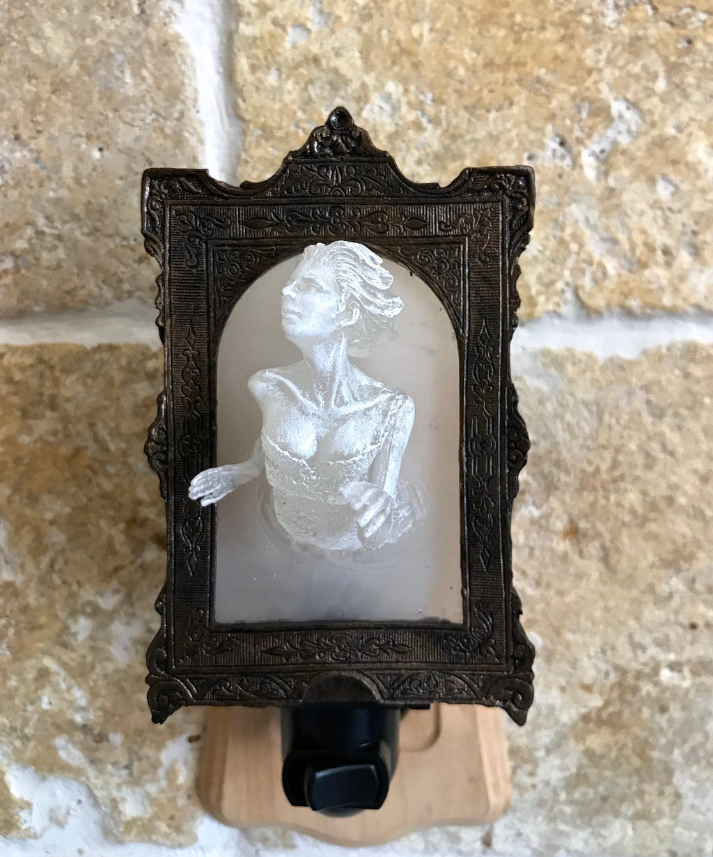 Ghost in the Mirror Nightlight, Hand Painted Resin Sculpture | Victorian Gothic Night Light |  Ghost Lighting for Gothic Spooky Home Decor
