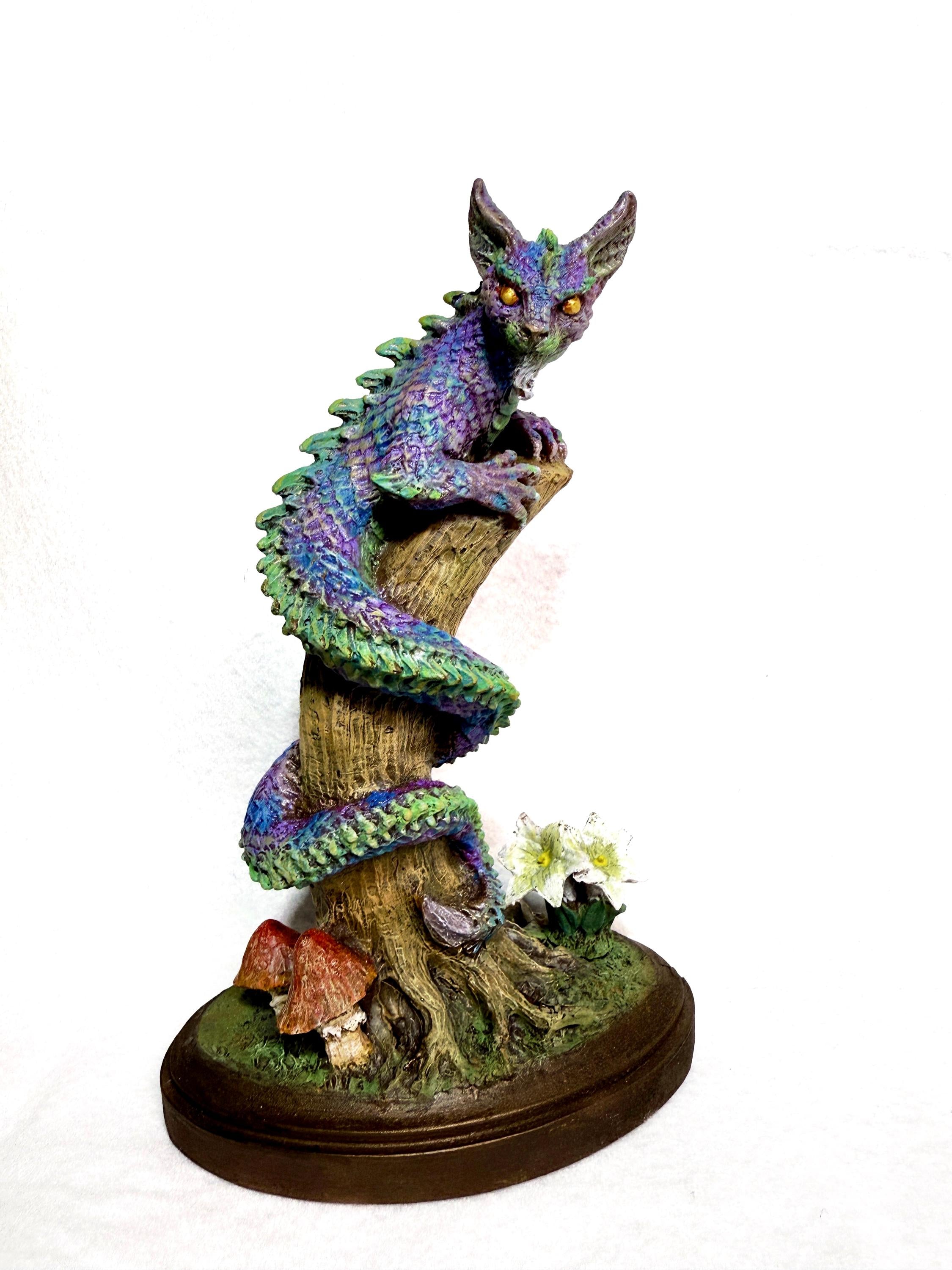 Tatzelwurm/ Dragon Cat Statue, Full Color Resin Sculpture | Mythical Creature Figurine | Unique Legendary Cat Figurine. Fantasy Art Decor