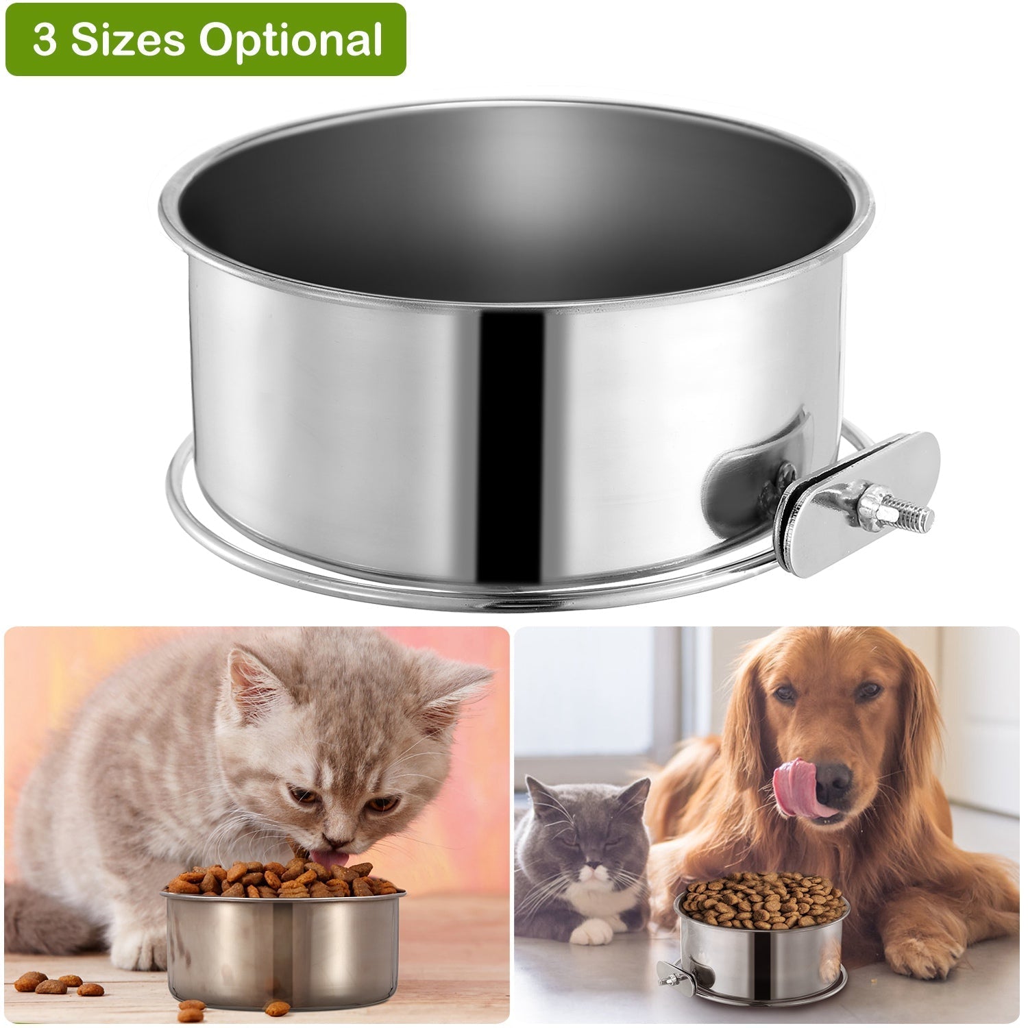 Stainless Steel Dog Bowl, Hanging Pet Food & Water Bowl with Clamp Holder, Detachable Cage Feeding Bowl