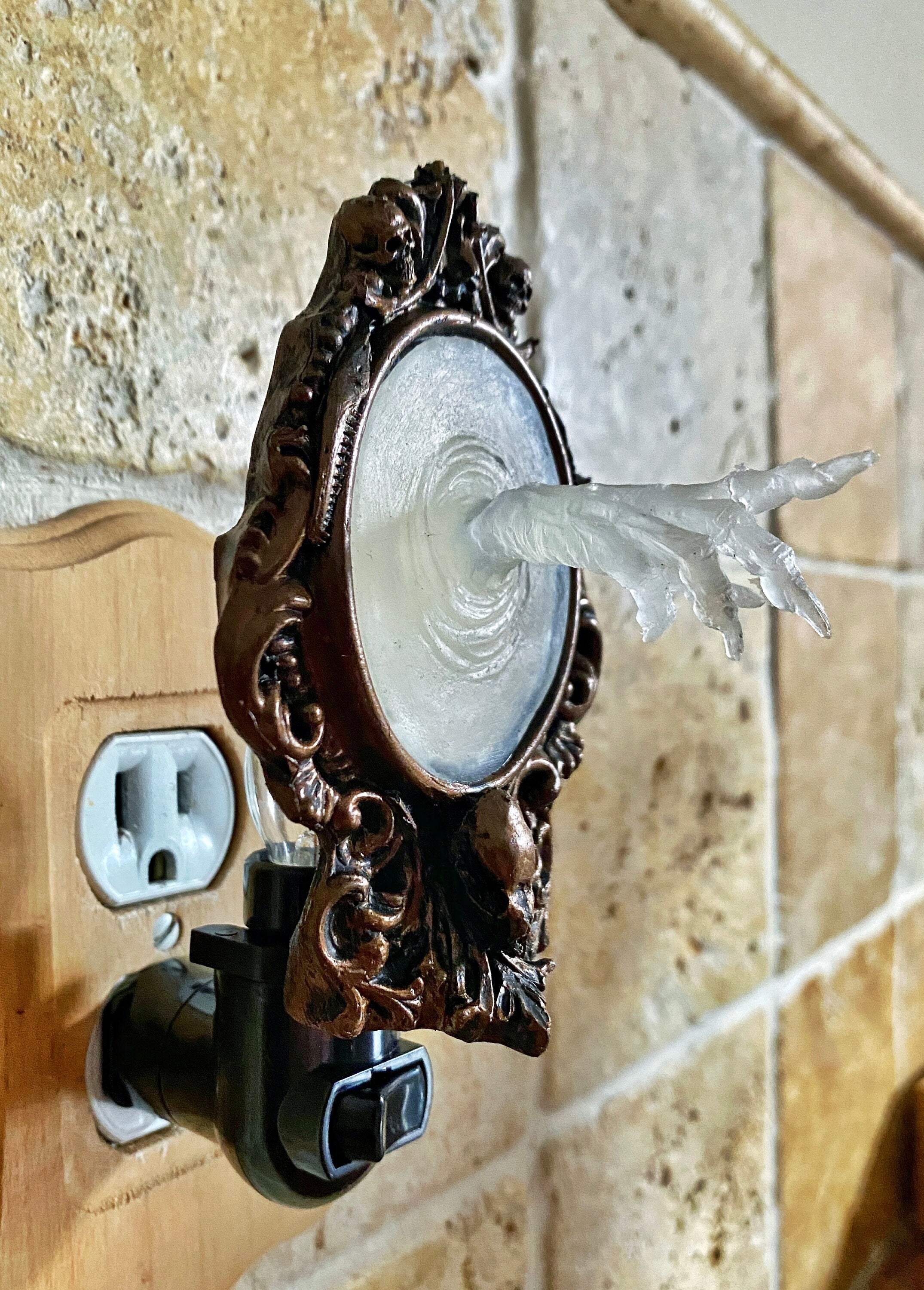 Spectral Hand Nightlight, Hand Painted Resin Sculpture | Victorian Gothic Night Light |  Ghost Hand Lighting for Gothic Fantasy Home Decor