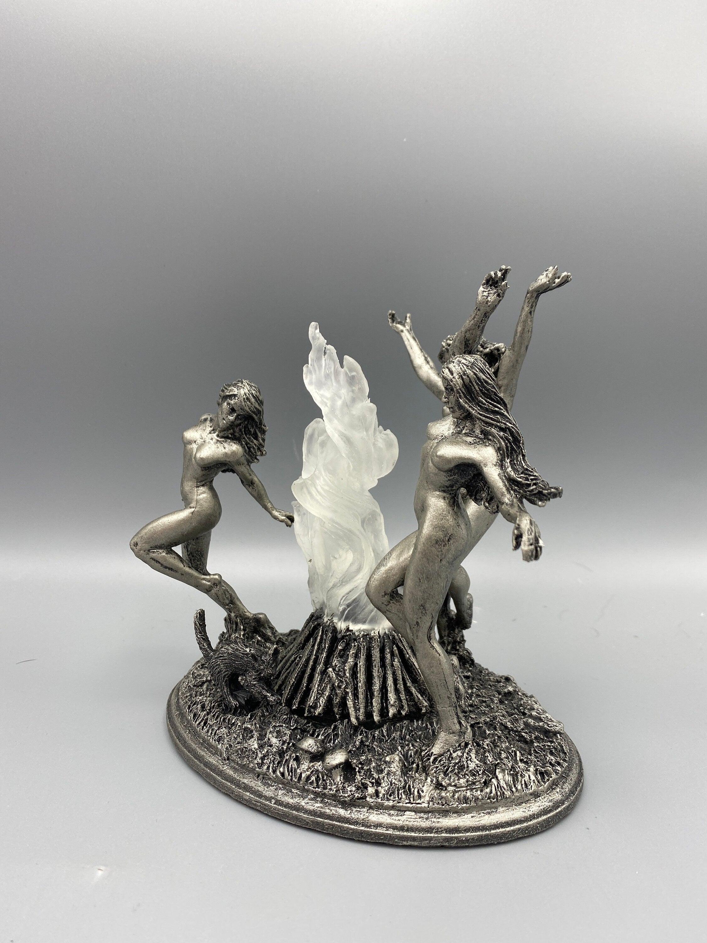 Witch’s Sabbath Statue, Hand Painted Resin Sculpture with LED Tea Light | Pagan Folklore Figurine | Witchy Art for Gothic Home Decor
