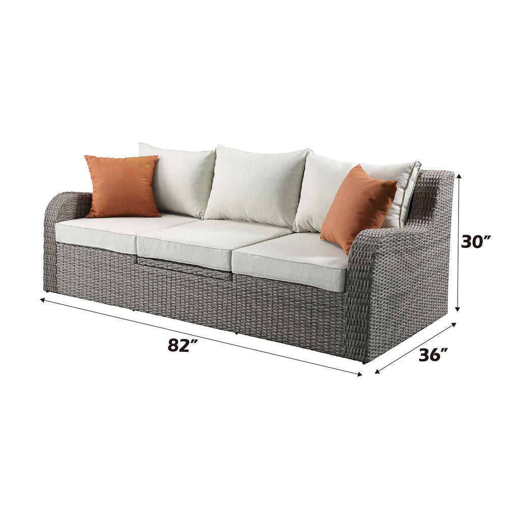 Salena - Patio Sofa With 2 Pillows & 2 Ottomans - Beige Fabric & Gray Wicker
