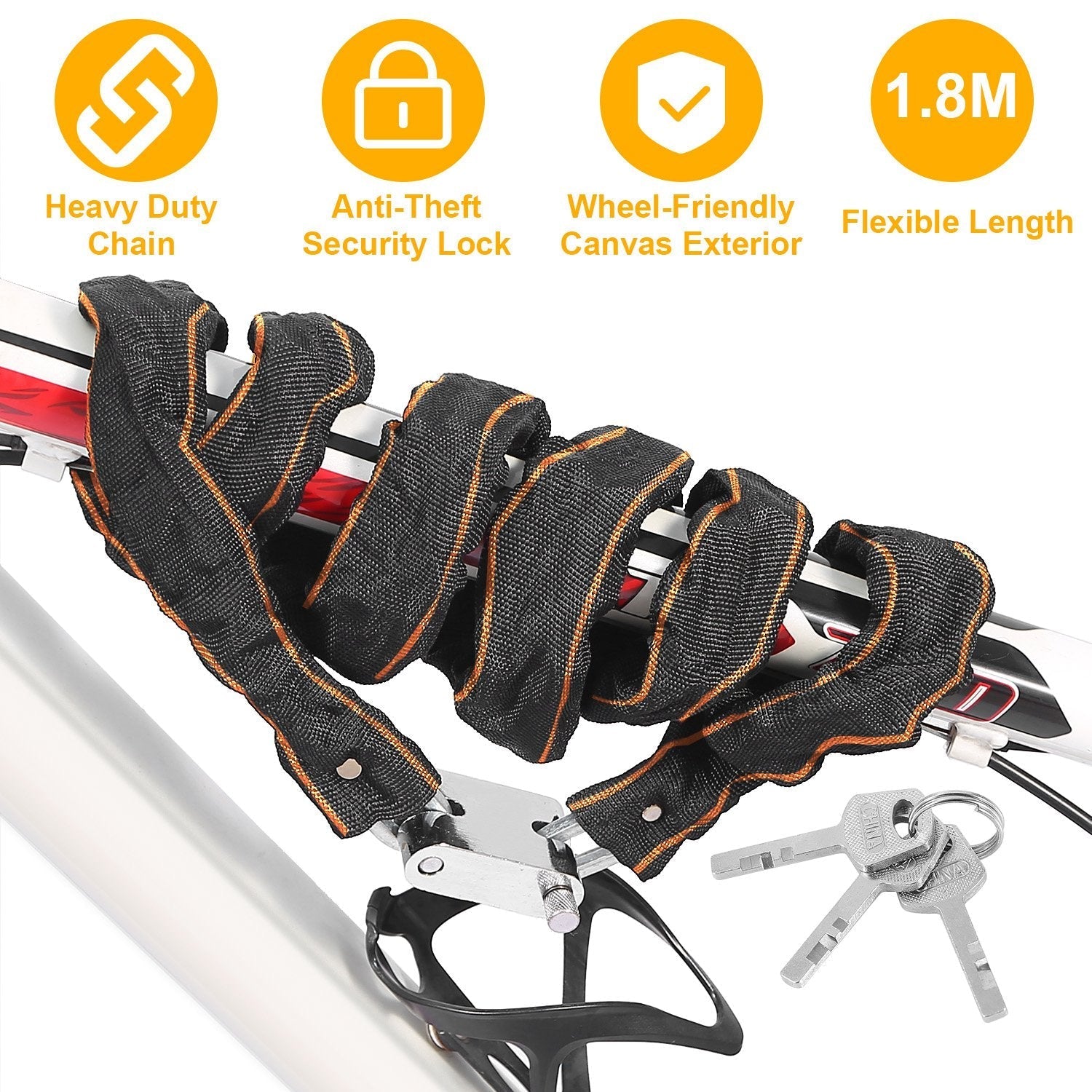 1.8M Bike Chain Lock w/ 3 Keys Heavy Duty Security Lock Bicycle Motorcycle Motor Bike Chain Lock