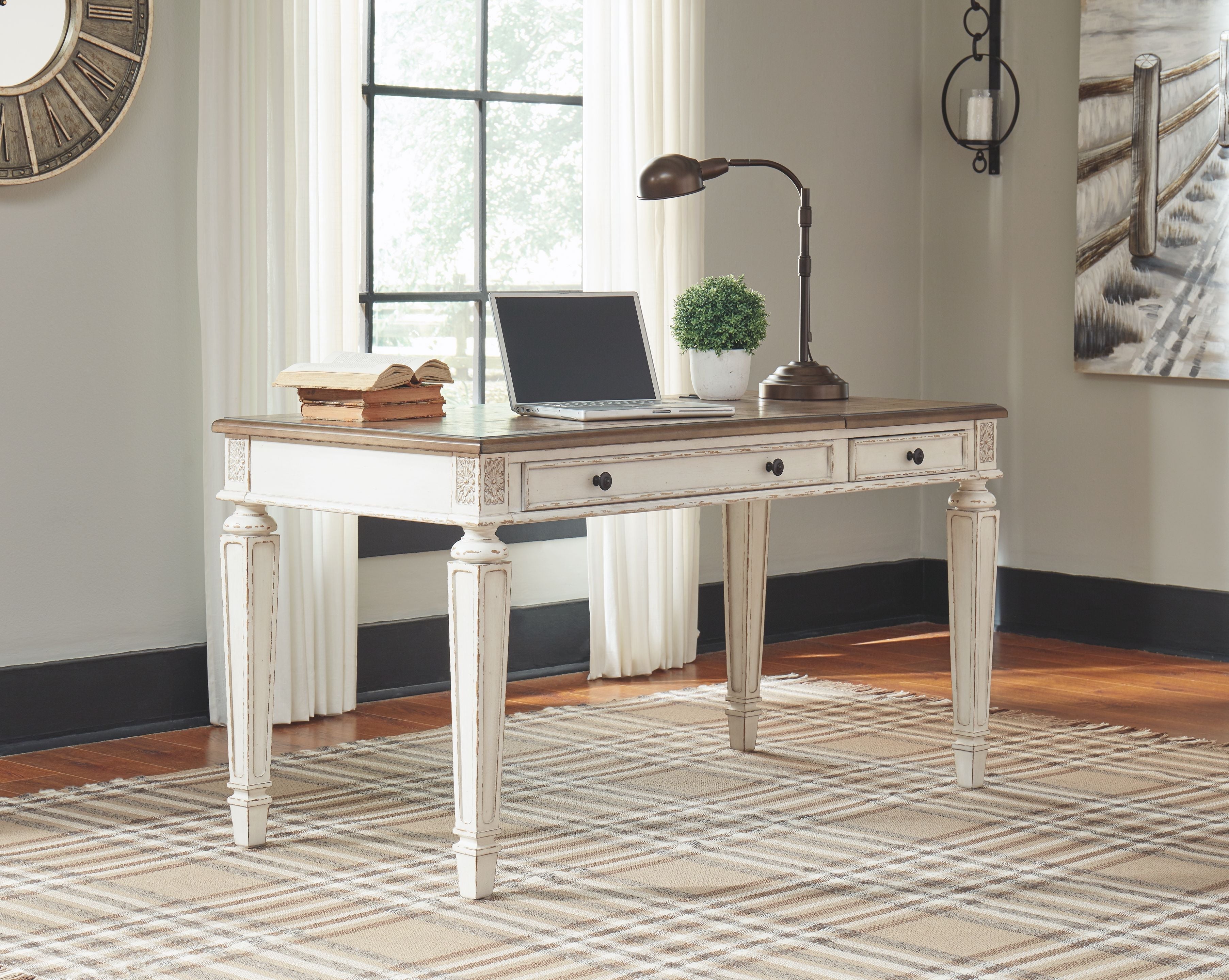 Realyn - Home Office Lift Top Desk - White / Brown
