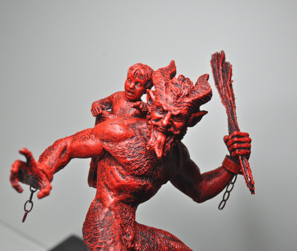 Krampus I Statue, Hand Painted Resin Sculpture, Red Finish | Mythical Creature Figurine | Unique Dark Christmas Demon, Gothic Folklore Decor