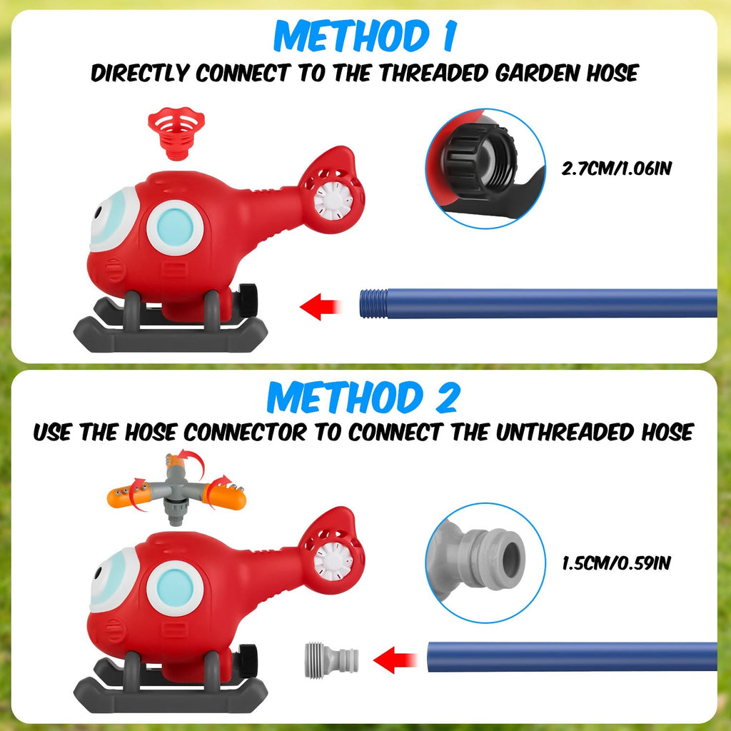 2 In 1 Water Sprinkler Baseball Helicopter Toy for Kids 360¡Rotating Water Tee Ball Set for Backyard Lawn Pool Party Outdoor Summer Game for 3+ Years
