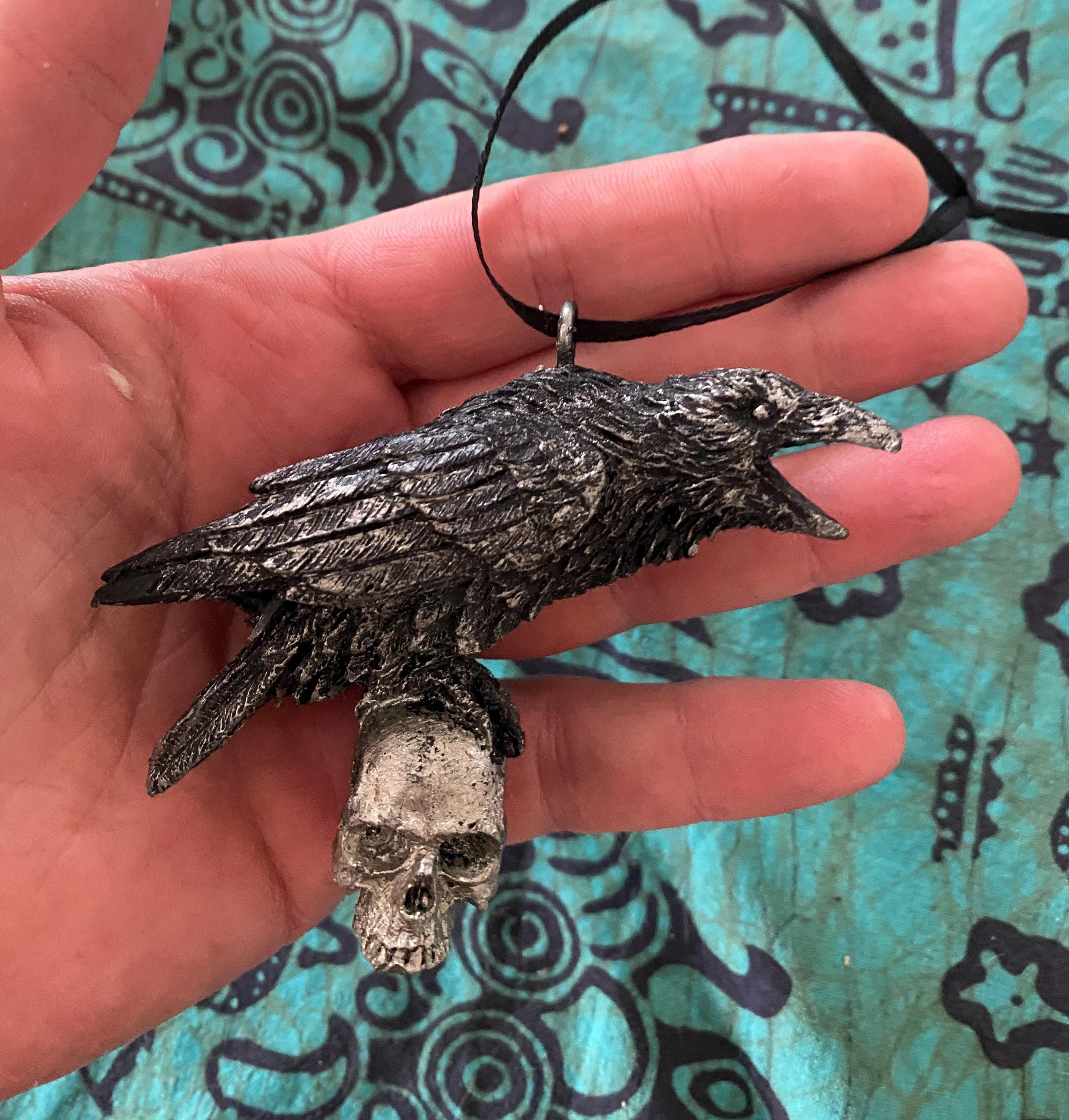 Raven Perched on Skull Ornament | Unique Gothic Home Decor | Resin Sculpture Poe's Raven, Literary Ornament Gift and Gothic Holiday Decor