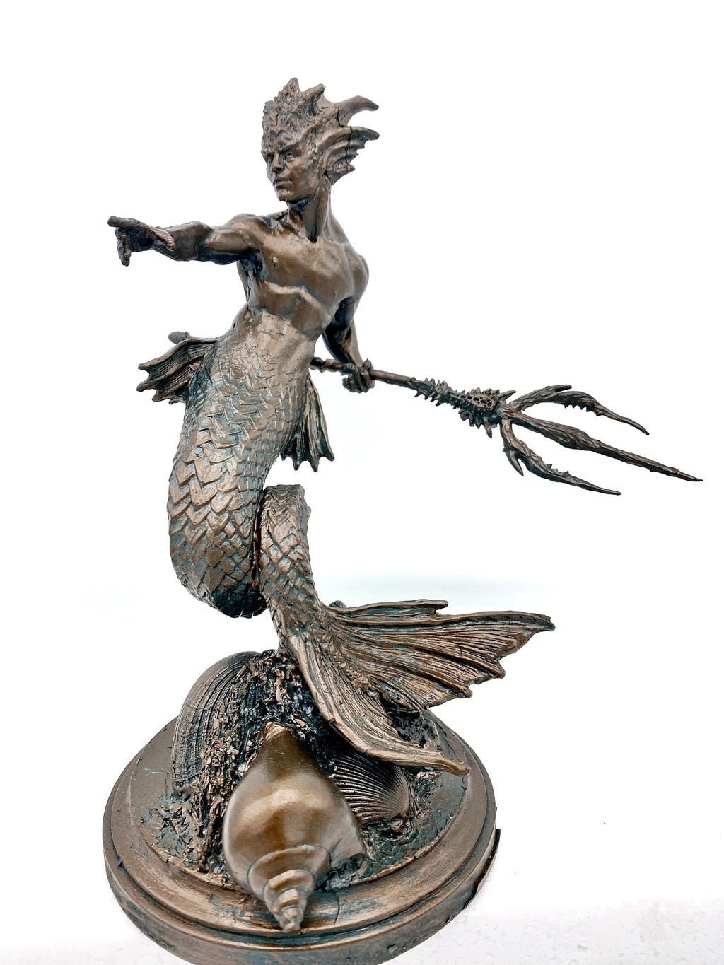 Merman/ Triton Statue, Hand Painted Resin Sculpture | Mythical Creature Figurine | Unique Legendary Male Mermaid Figurine. Fantasy Art Decor