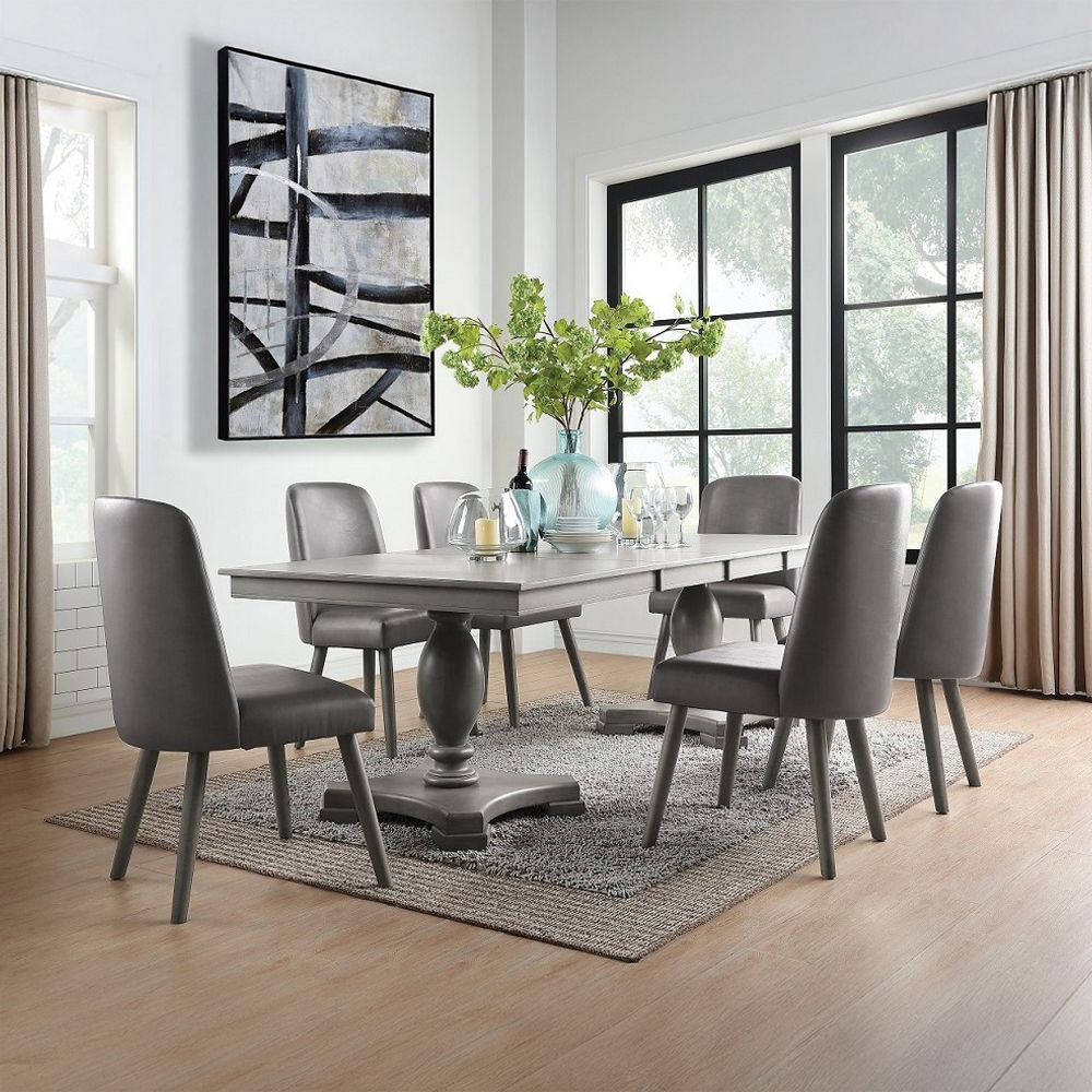 Waylon - Side Chair (Set of 2) - Gray Synthetic Leather & Gray Oak