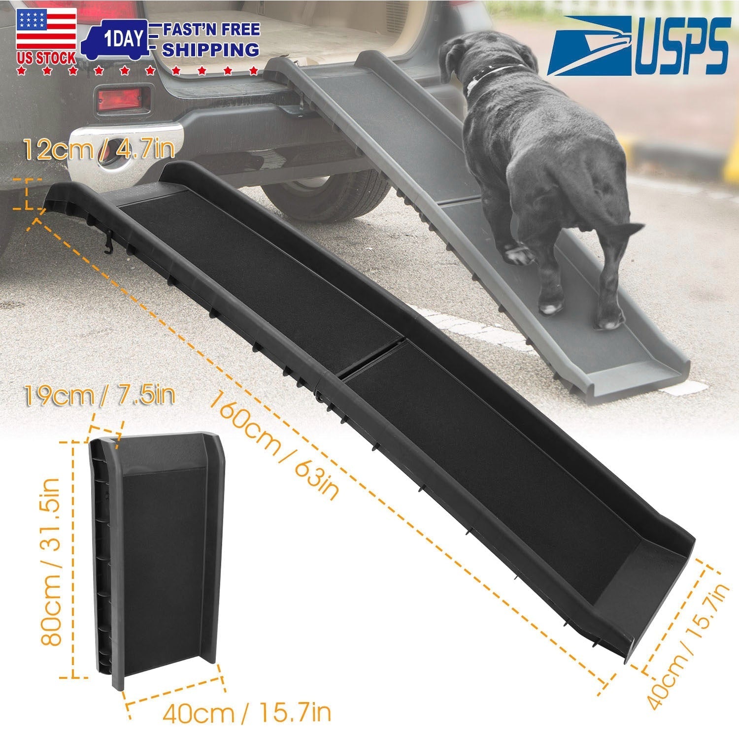 Foldable Pet Ramp Dog Car Ramp 176lbs Load Non-Skid Outdoor Travel Dog Car Ramp for Cars SUVs Trucks