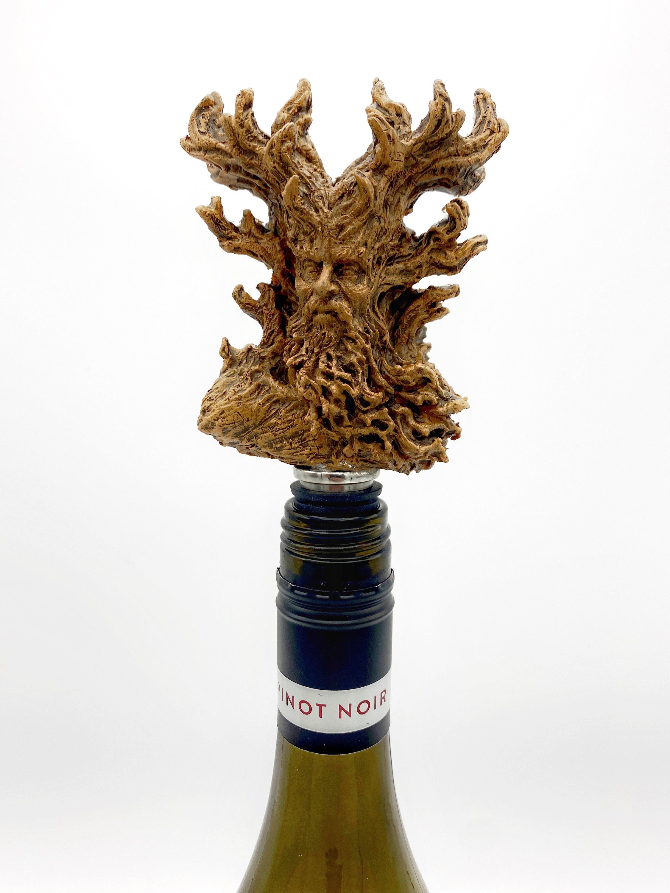 Cernunnos/ Green Man Winestopper, Hand Sculpted Resin, Mythic Fantasy Art Barware | Nature Bottle Stopper | Fantasy Wine and Barware Gift