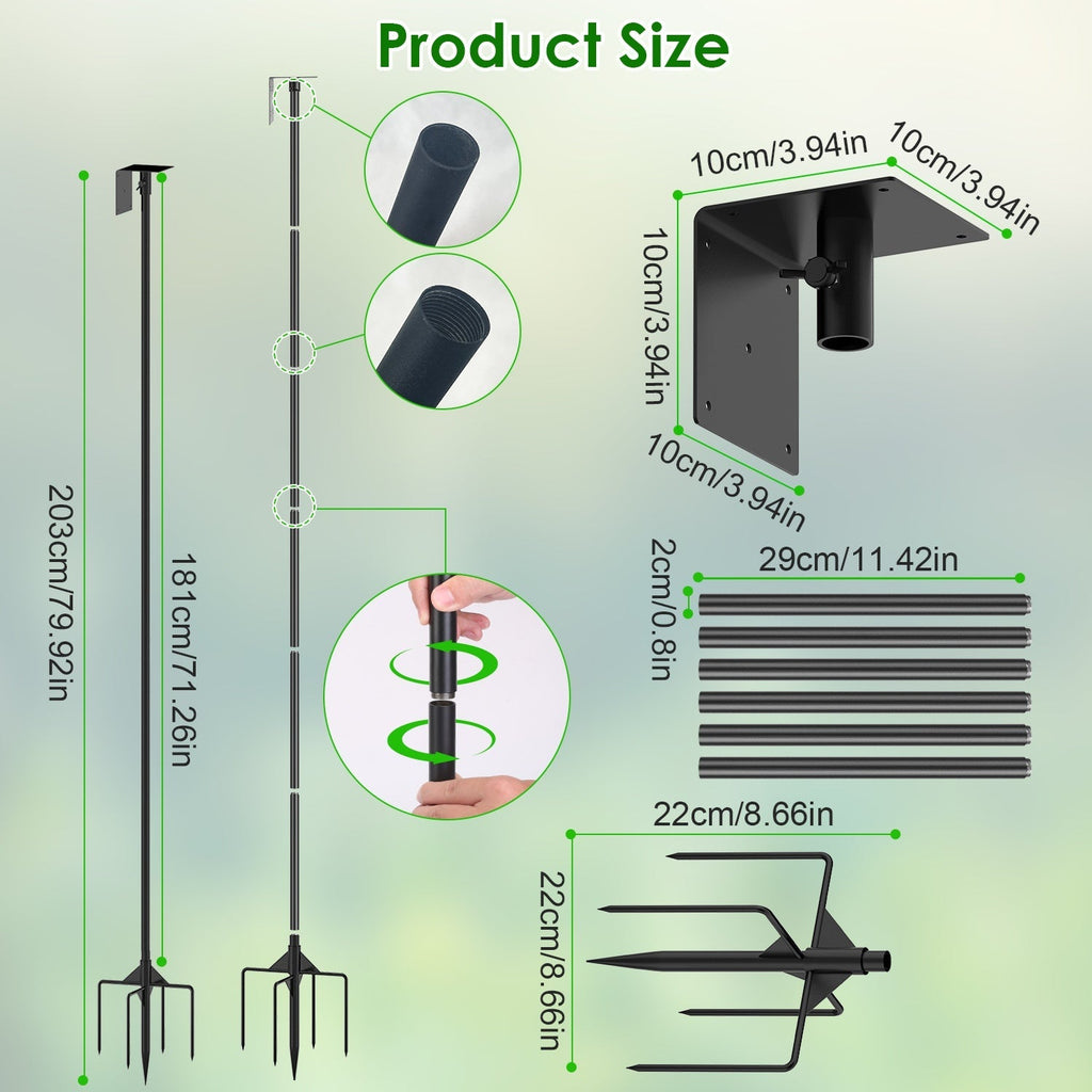 79.92in Bird House Pole Kit Height Adjustable Bird Feeder PoleÊMount Kit Heavy Duty Bird House Pole Set with 5 Prongs Base for Bird House Bird Feeder