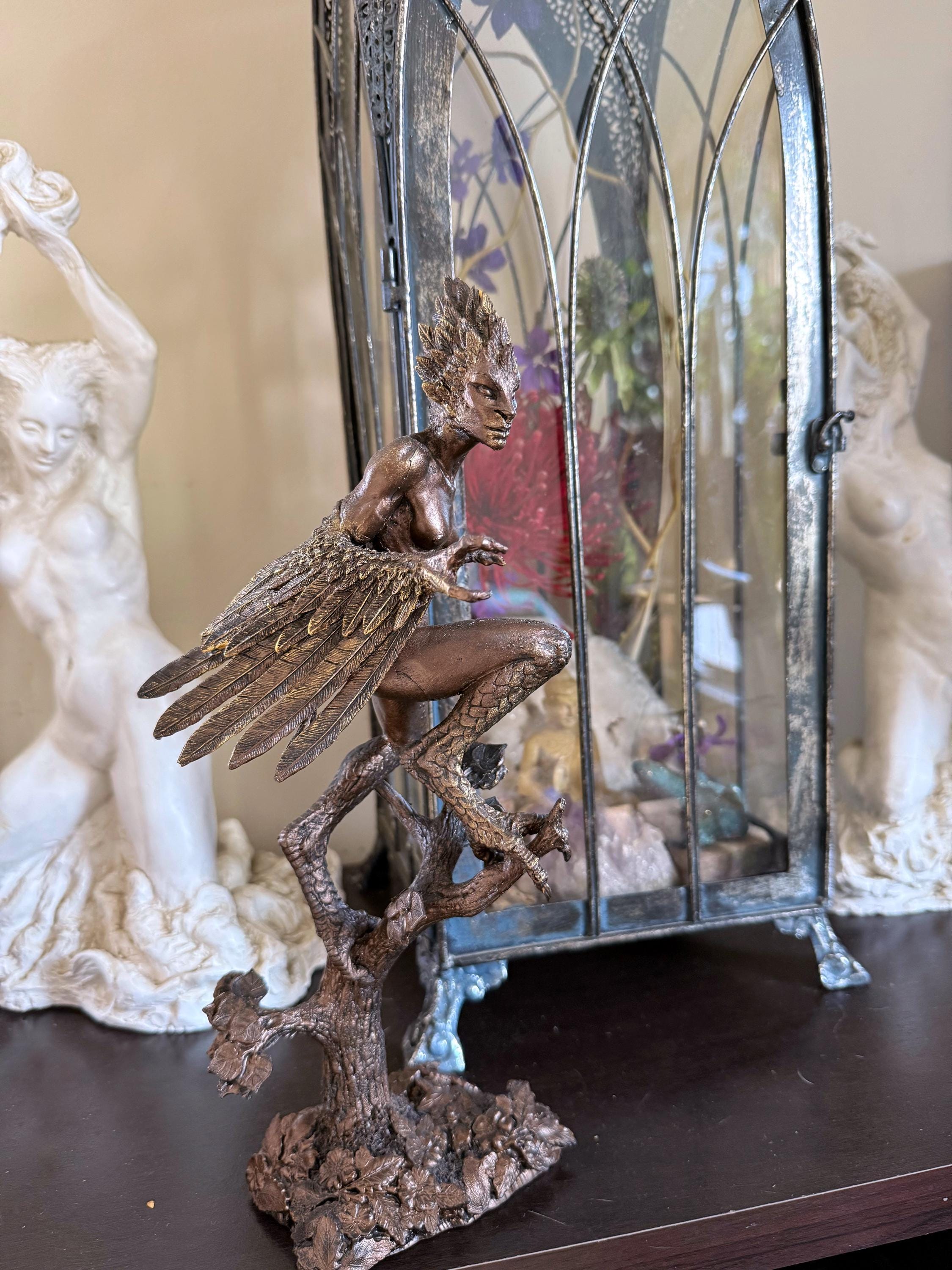 Harpy Statue, Hand Painted Resin Sculpture | Mythical Creature Figurine | Unique Legendary Bird Woman Figurine. Fantasy Art Decor