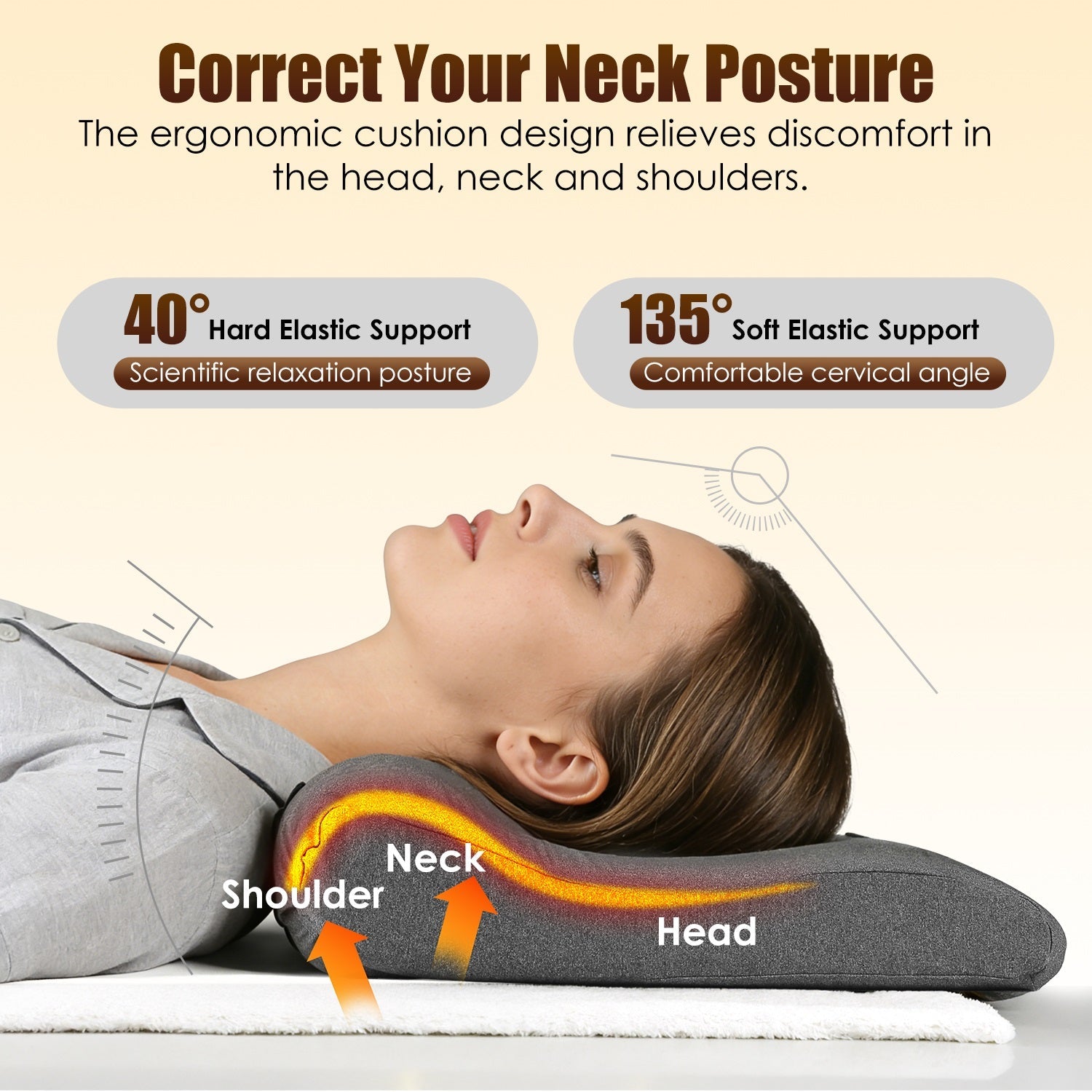 Neck Massager Pillow Ergonomic Massager Memory Foam Pillow with 3-Level Heating 3-Intensity Vibration 30Min Timer for Neck Back Shoulder Pain Relief