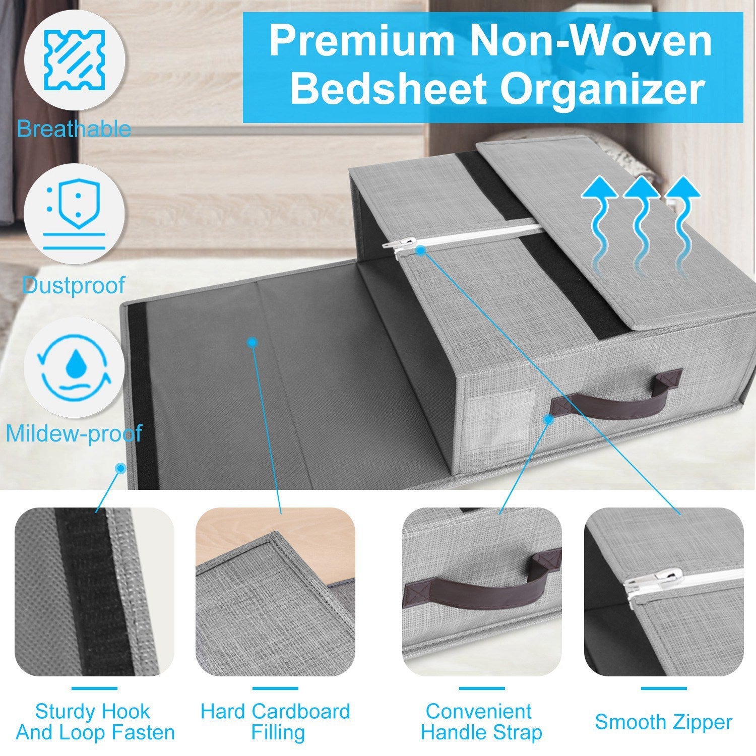 4Pcs Bed Sheet Set Organizers Foldable Bedsheets Storage Bins For Clothing Duvet Cover Pillowcase King Queen Bedsheet Closet Bedding Container With La