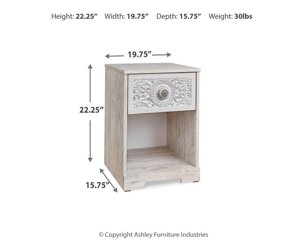 Paxberry - One Drawer Night Stand - Open Cubby - Whitewash