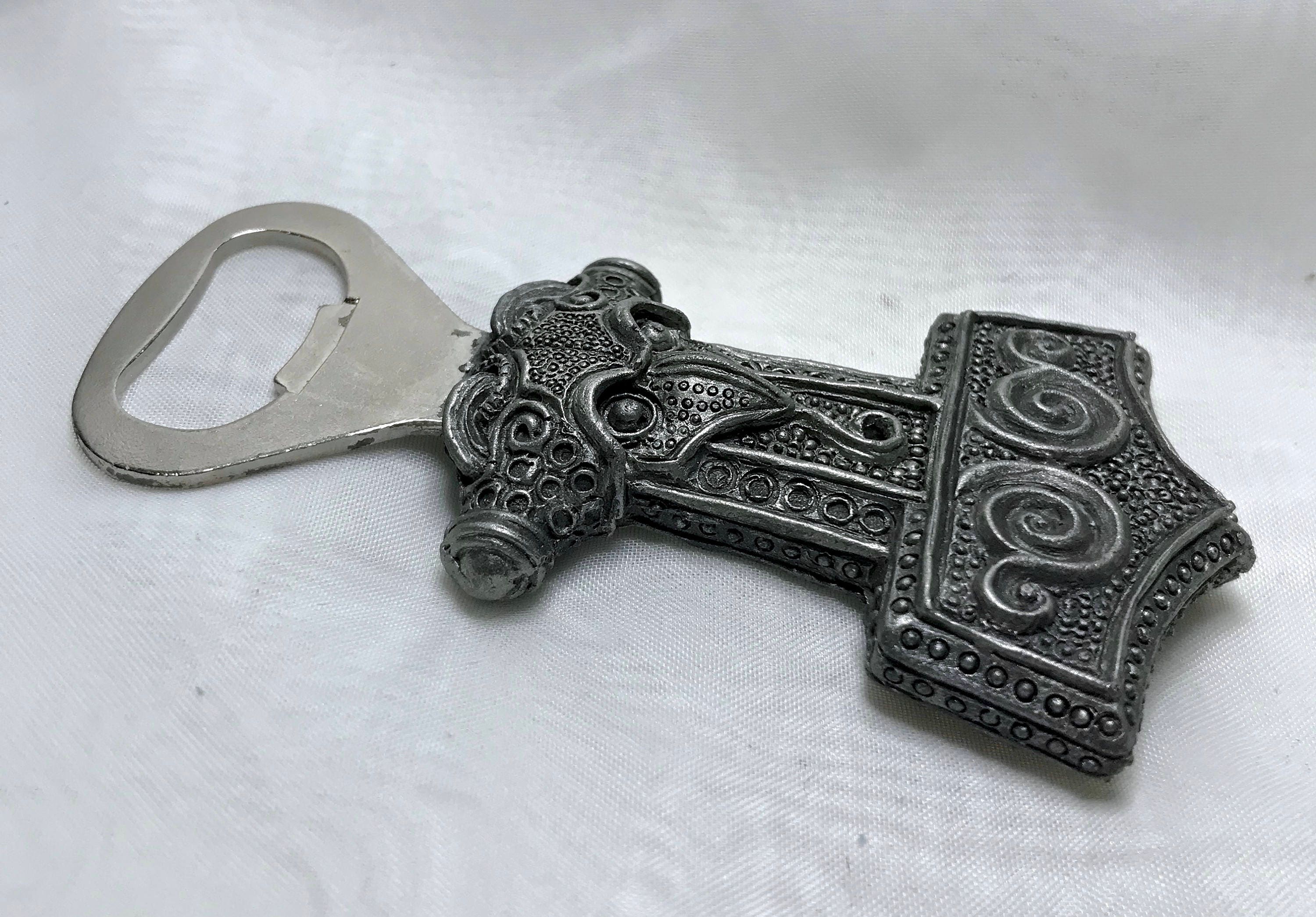 Thor's Hammer Bottle Opener, Hand Painted Resin | Medieval Norse Barware, Mjolnir Viking Bottle Opener | Fantasy Gothic Barware Gift