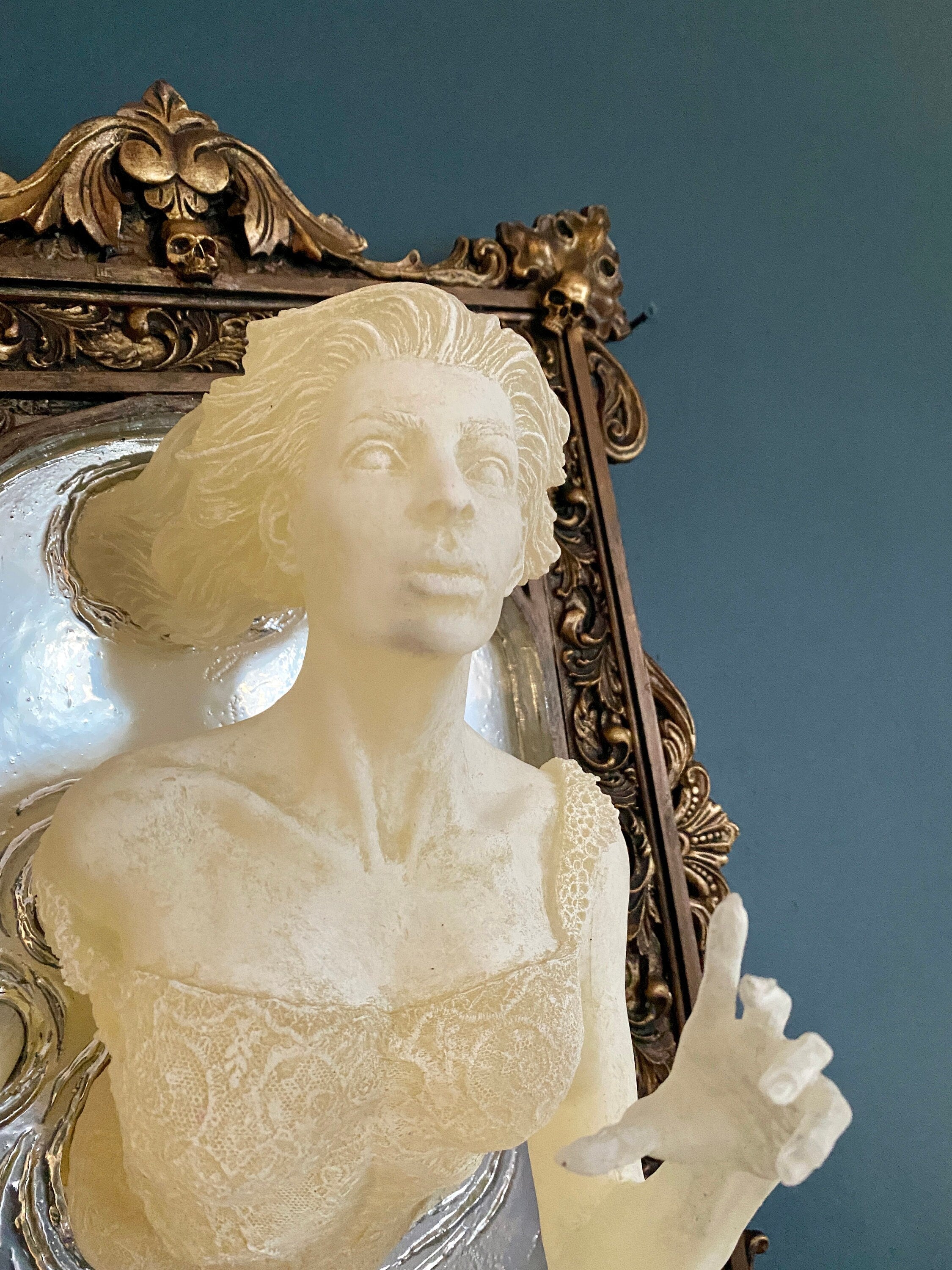 Ghost in the Mirror Wall Plaque, Glow in the Dark, XL Version | Victorian Gothic Haunted Wall Art | Gift for Halloween and Spooky Home Decor