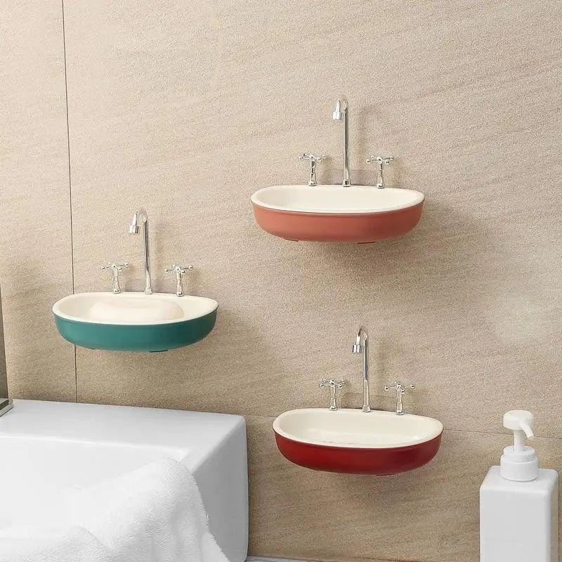 1Pcs Faucet Shape Draining Soap Dish Portable Bathroom Products Double Layer 3Colors Eco-friendly Soap Box Draining Soap Dish Sponge Holder Soap Container with Waterfall Spout for Bathroom Shower Kitchen Sink