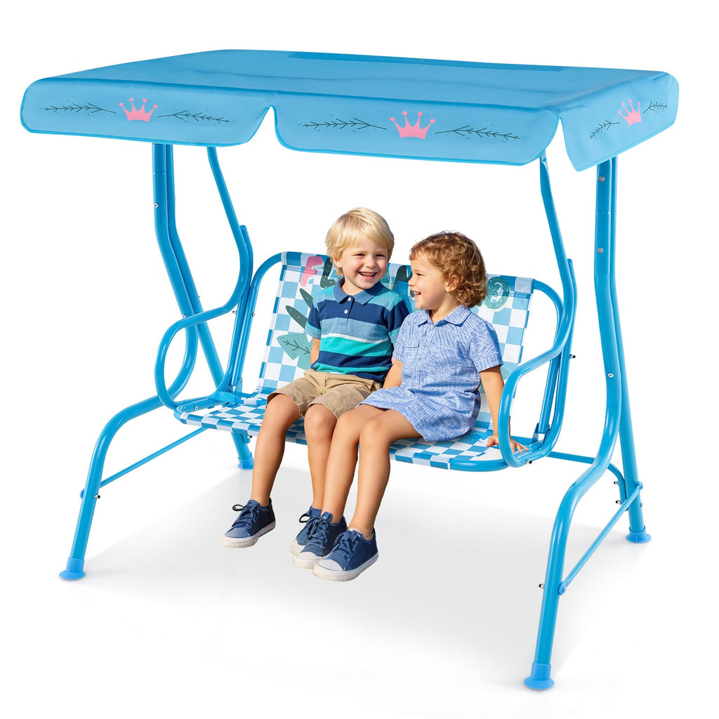 2-Seater Kids Patio Swing with Metal Stand and Adjustable Canopy-Navy
