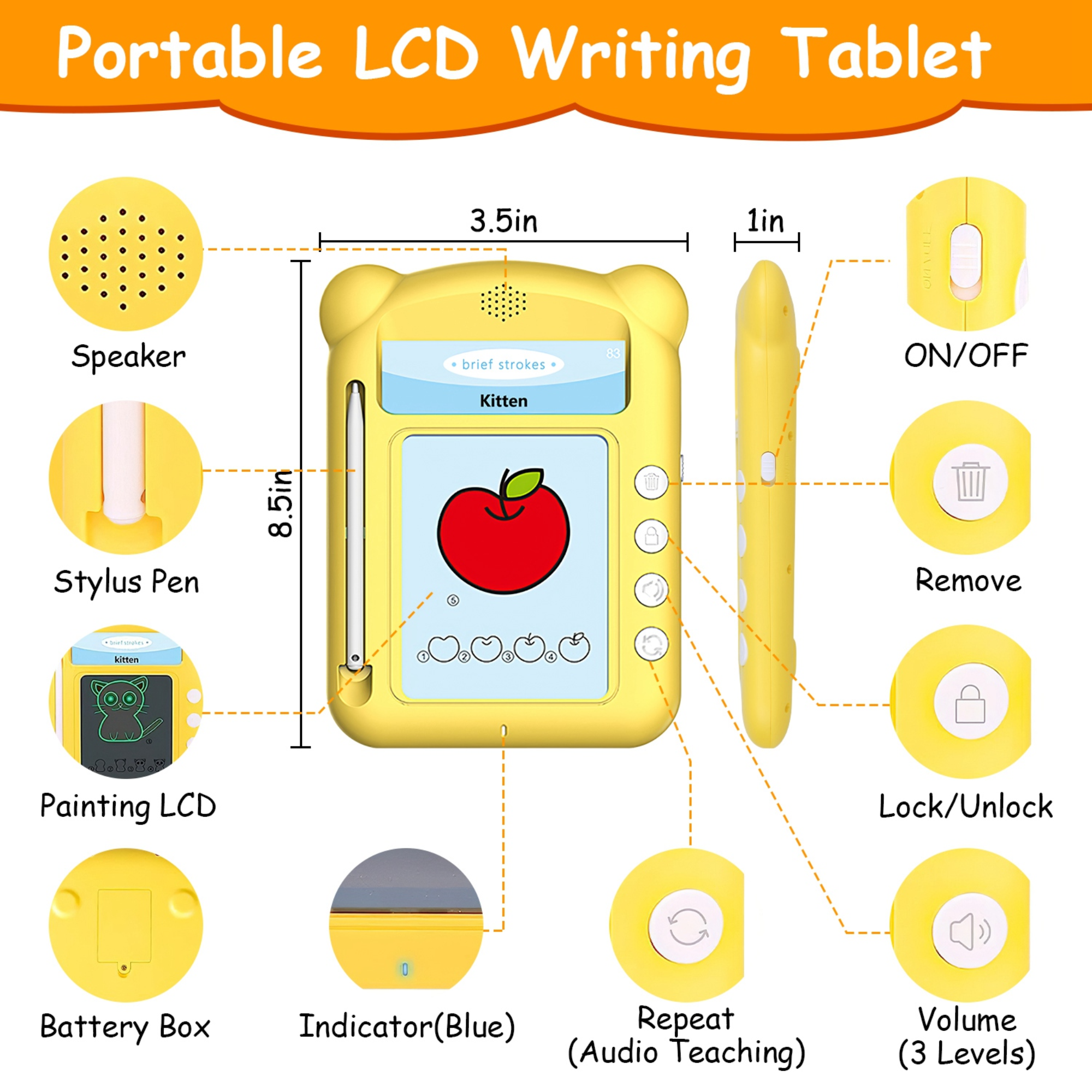 100 Words Talking Flash Cards 5.5In Toddler LCD Writing Tablet with 50 Double-sided Cards Stylus Pen Electronic Cognitive Audio Toddler Reading Machin
