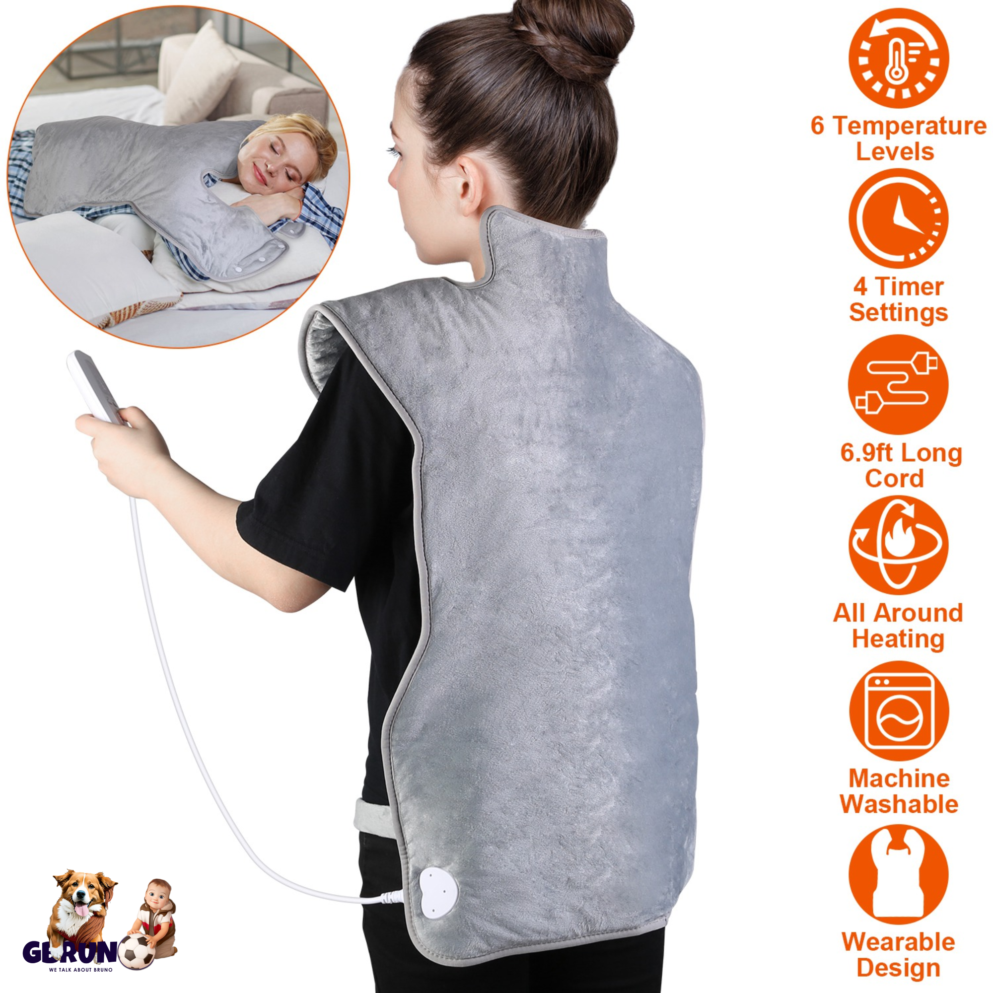 36.6x22in Electric Heating Wrap for Neck Shoulder Fast Heating Pad Mat Heated Neck Wrap for Back Pain Relief with 6 Temperature Settings 4 Timer Modes
