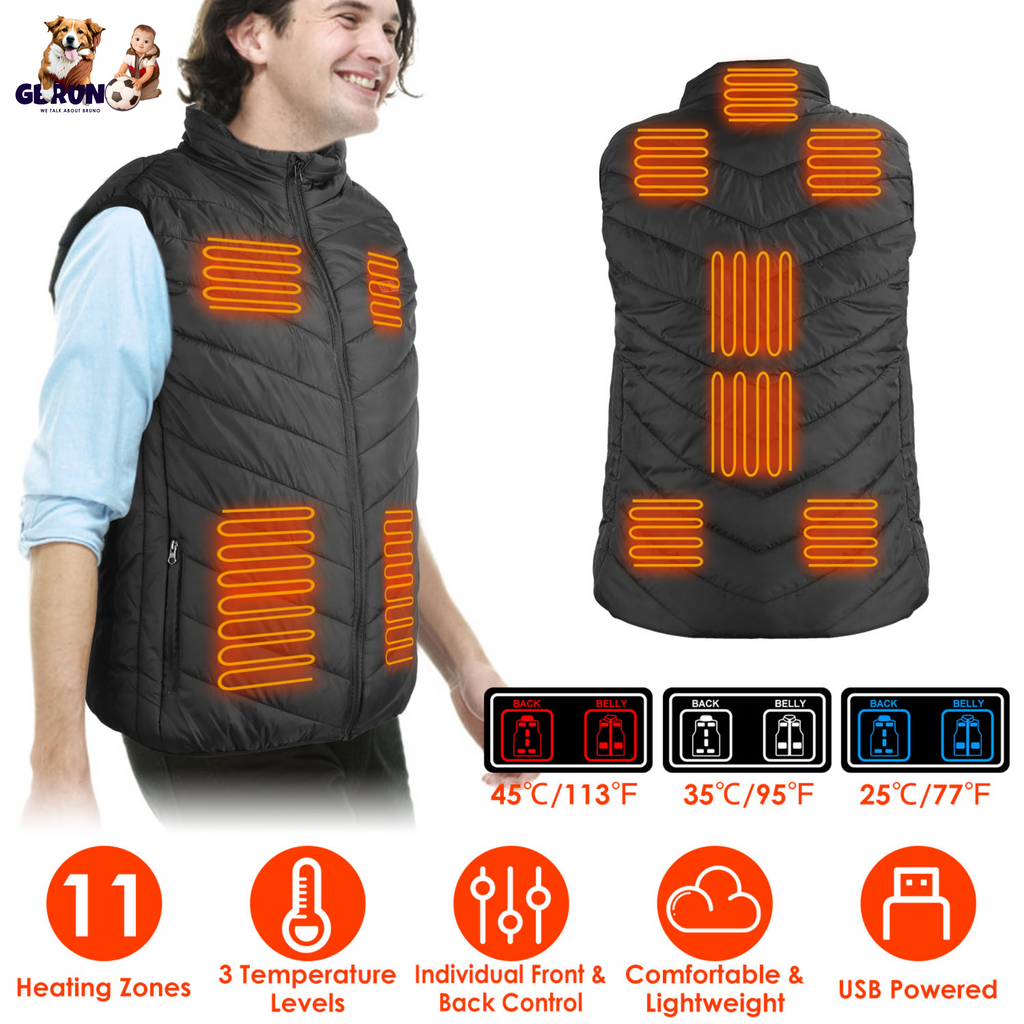 Heated Vest Electric USB Jacket Men Women Heating Coat Thermal Body Warmer Wear with 3 Temperature Levels