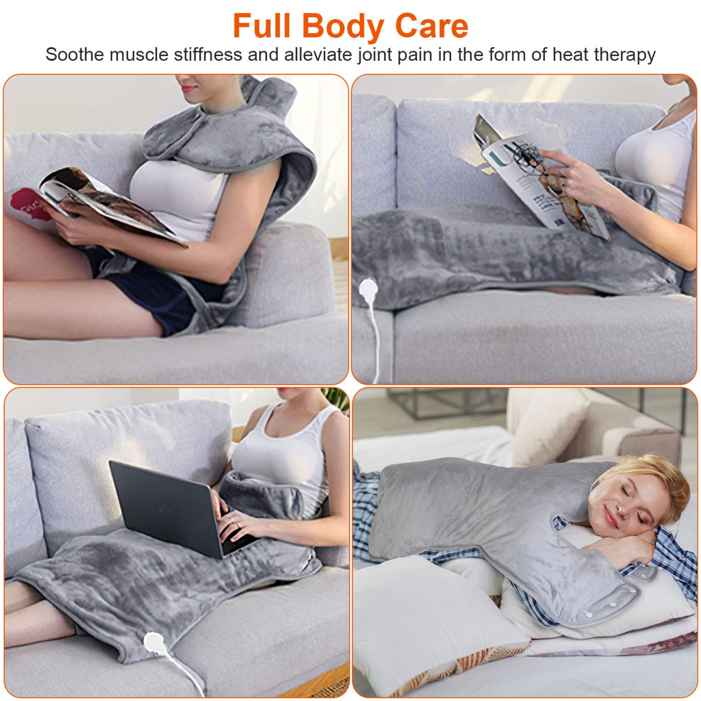 36.6x22in Electric Heating Wrap for Neck Shoulder Fast Heating Pad Mat Heated Neck Wrap for Back Pain Relief with 6 Temperature Settings 4 Timer Modes