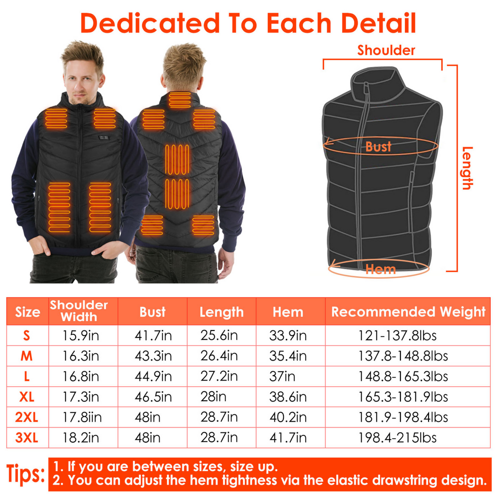 Heated Vest Electric USB Jacket Men Women Heating Coat Thermal Body Warmer Wear with 3 Temperature Levels