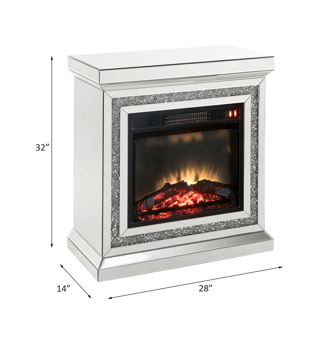 Noralie - 28" Fireplace - Mirrored & Faux Diamonds