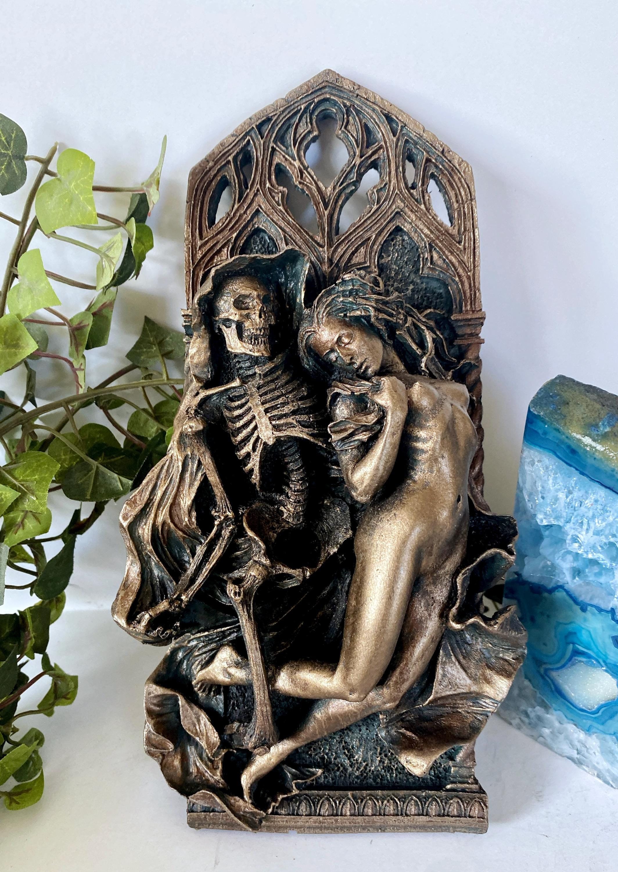 Death and the Maiden Wall Plaque, Half Scale Resin Sculpture | Gothic Medieval Wall Art |  Classical Death Statue for Gothic Home Decor
