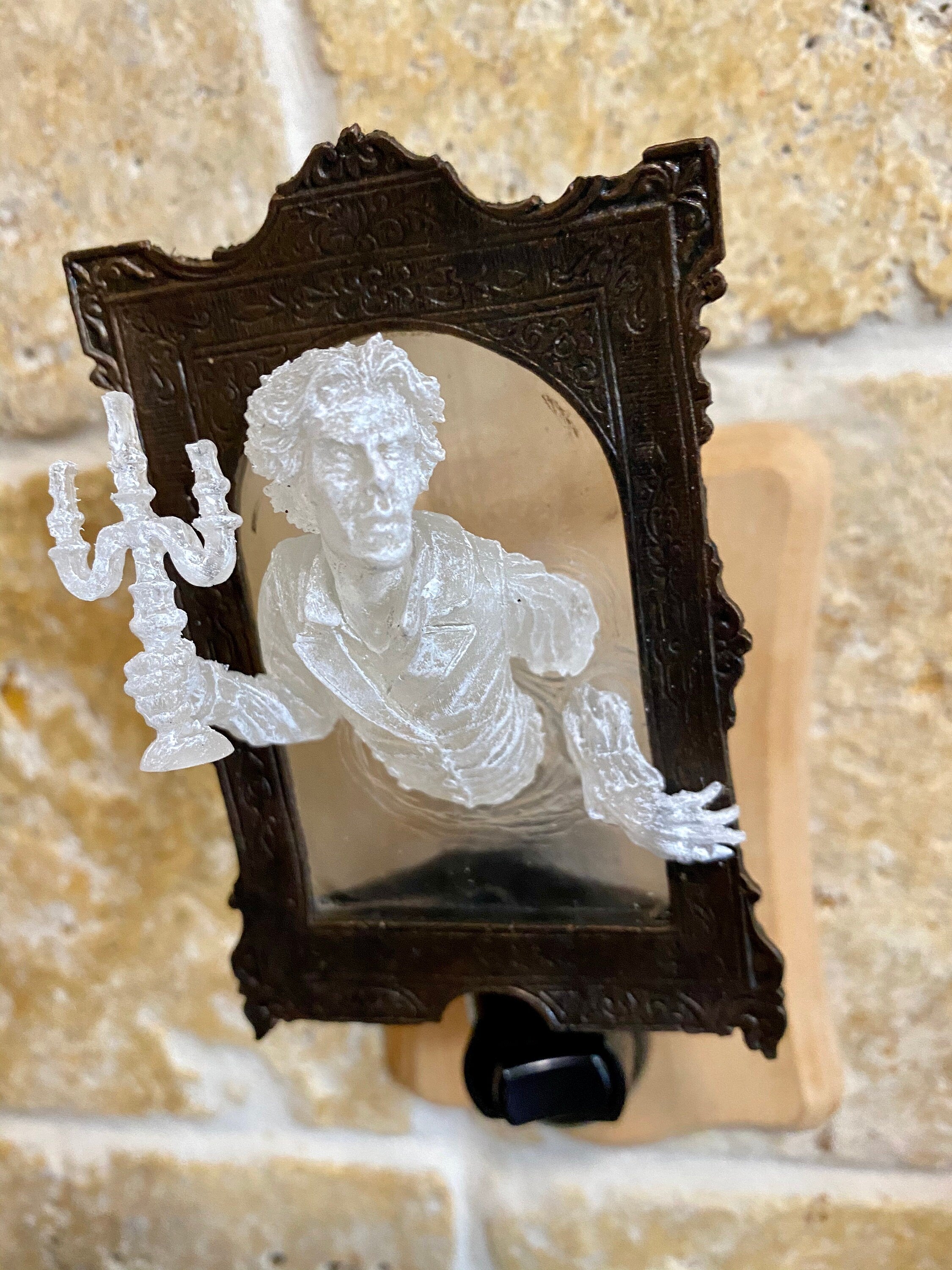 Gentleman Ghost in the Mirror Nightlight, Resin Sculpture | Victorian Gothic Night Light |  Ghost Lighting for Gothic Spooky Home Decor