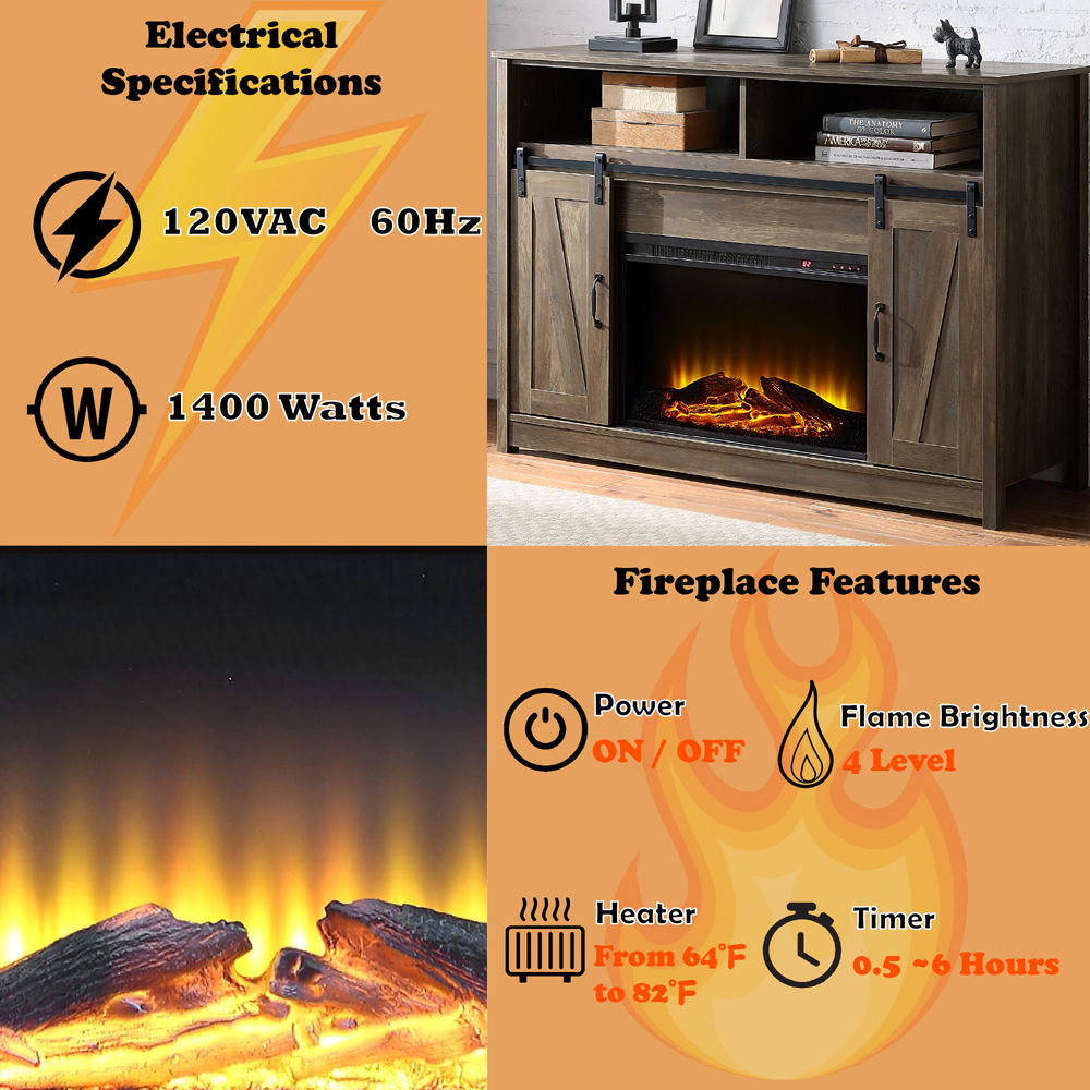 Tobias - 38" Fireplace - Rustic Oak