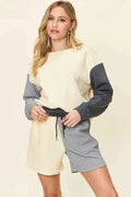 Contrast Chic: Pocketed Two-Piece Shoulder Set