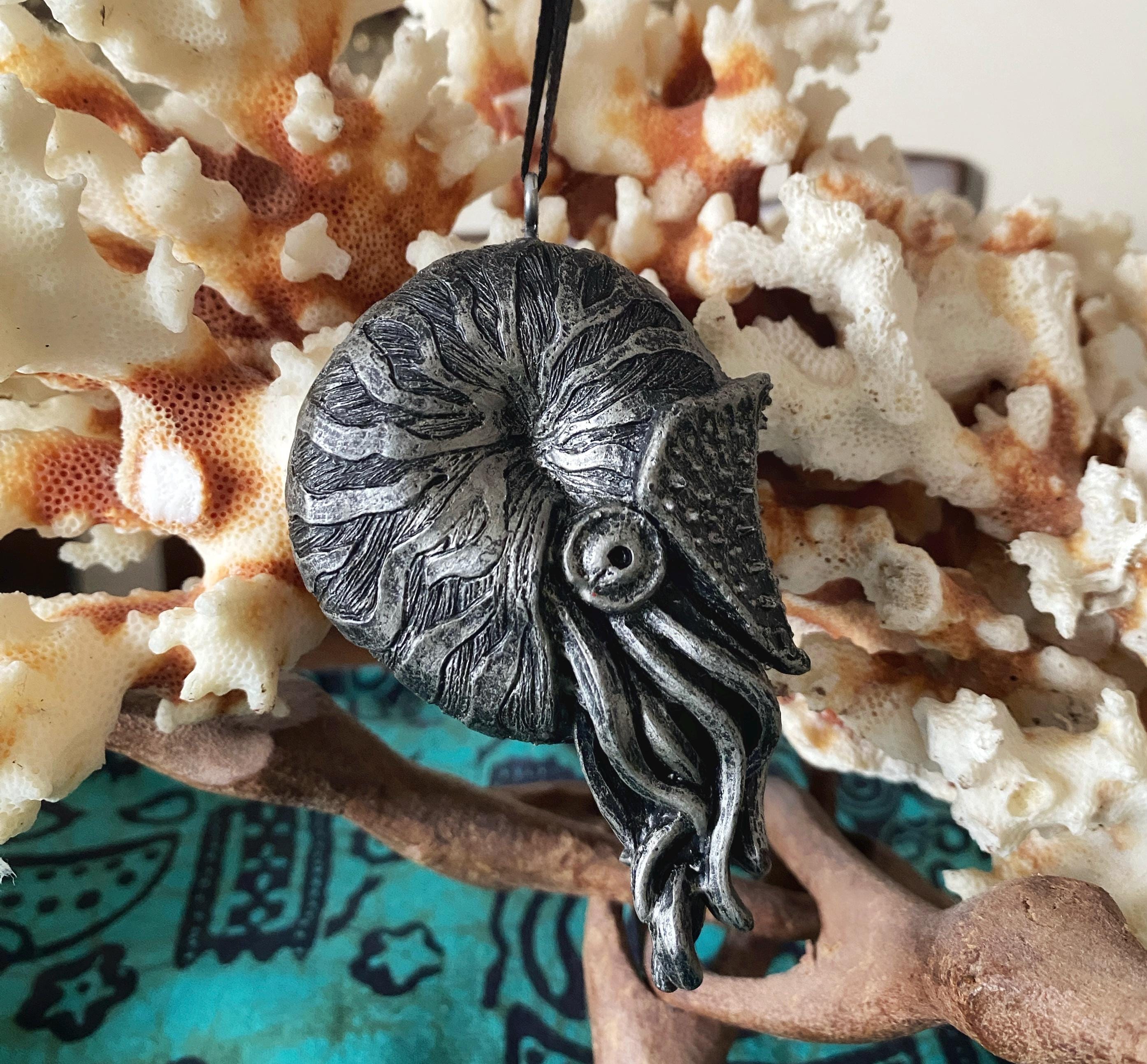 Nautilus Ornament, Hand Painted Resin Sculpture | Nautical Sea Creature Figurine | Ocean Themed Nautilus Ammonite Ornament for Holiday Decor