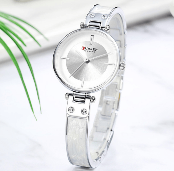 Womens Elegant Stainless Steel Watch With Ceramic Bracelet In Shimmering Marble Colors