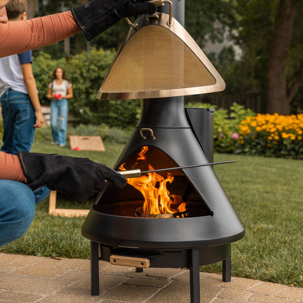 TIKI Brand 70 Inch Chiminea Fireplace and Pellet Hopper
