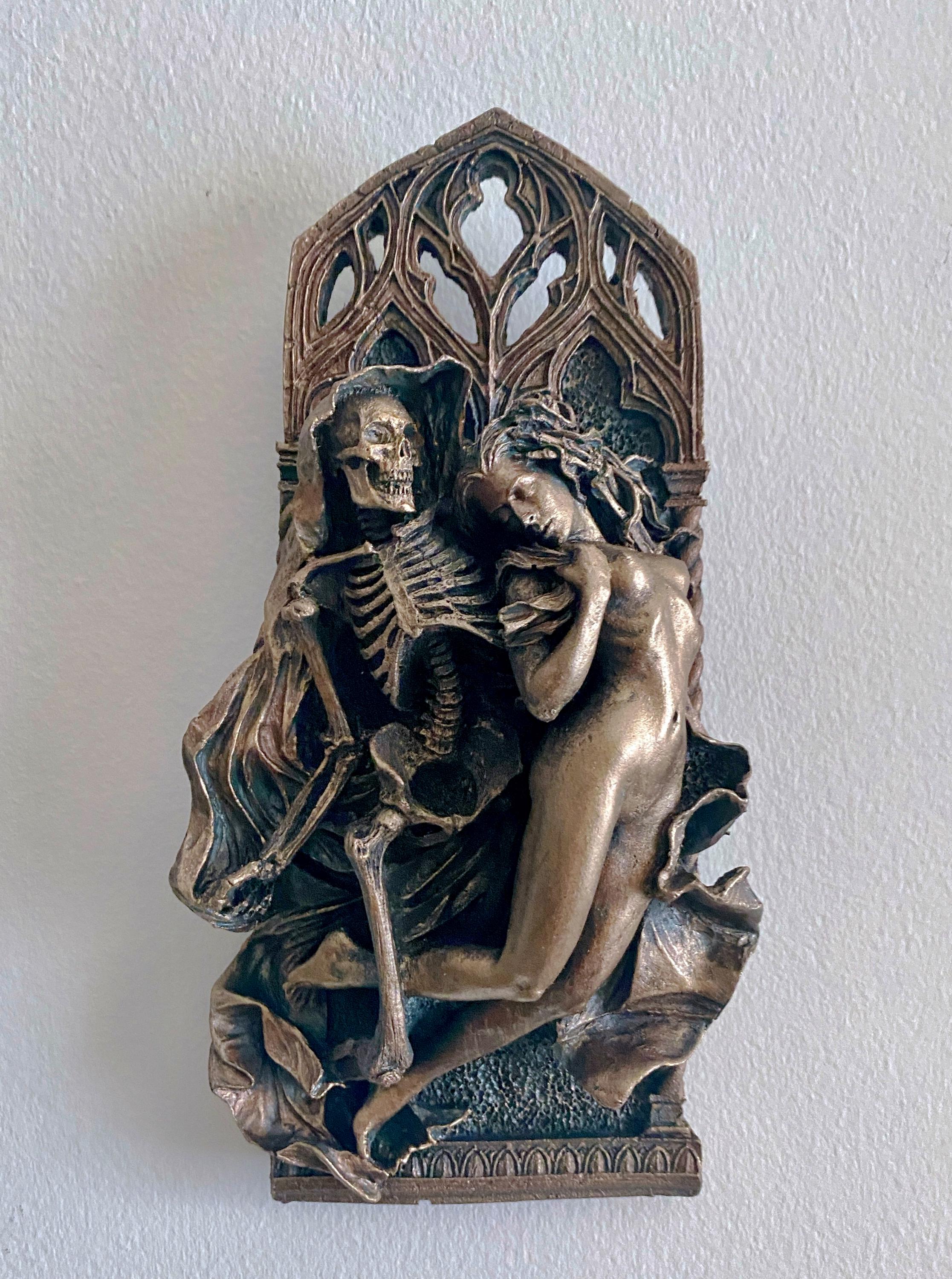 Death and the Maiden Wall Plaque, Half Scale Resin Sculpture | Gothic Medieval Wall Art |  Classical Death Statue for Gothic Home Decor