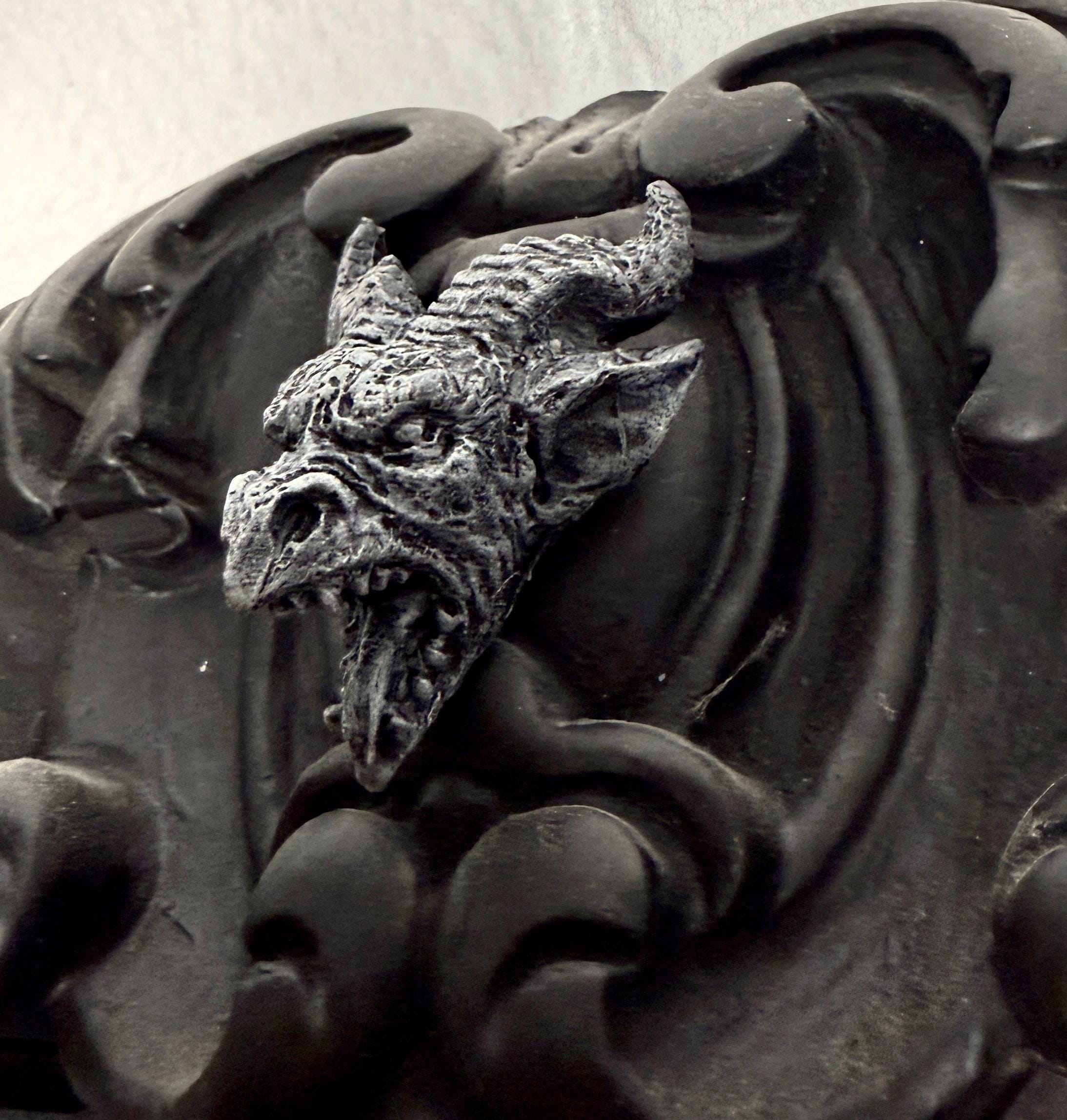 Gargoyle Magnet, Hand Painted Resin Sculpture | Gothic Fantasy Decor | Horned Demon Gargoyle Head Magnet for Fantasy and Gothic Decor