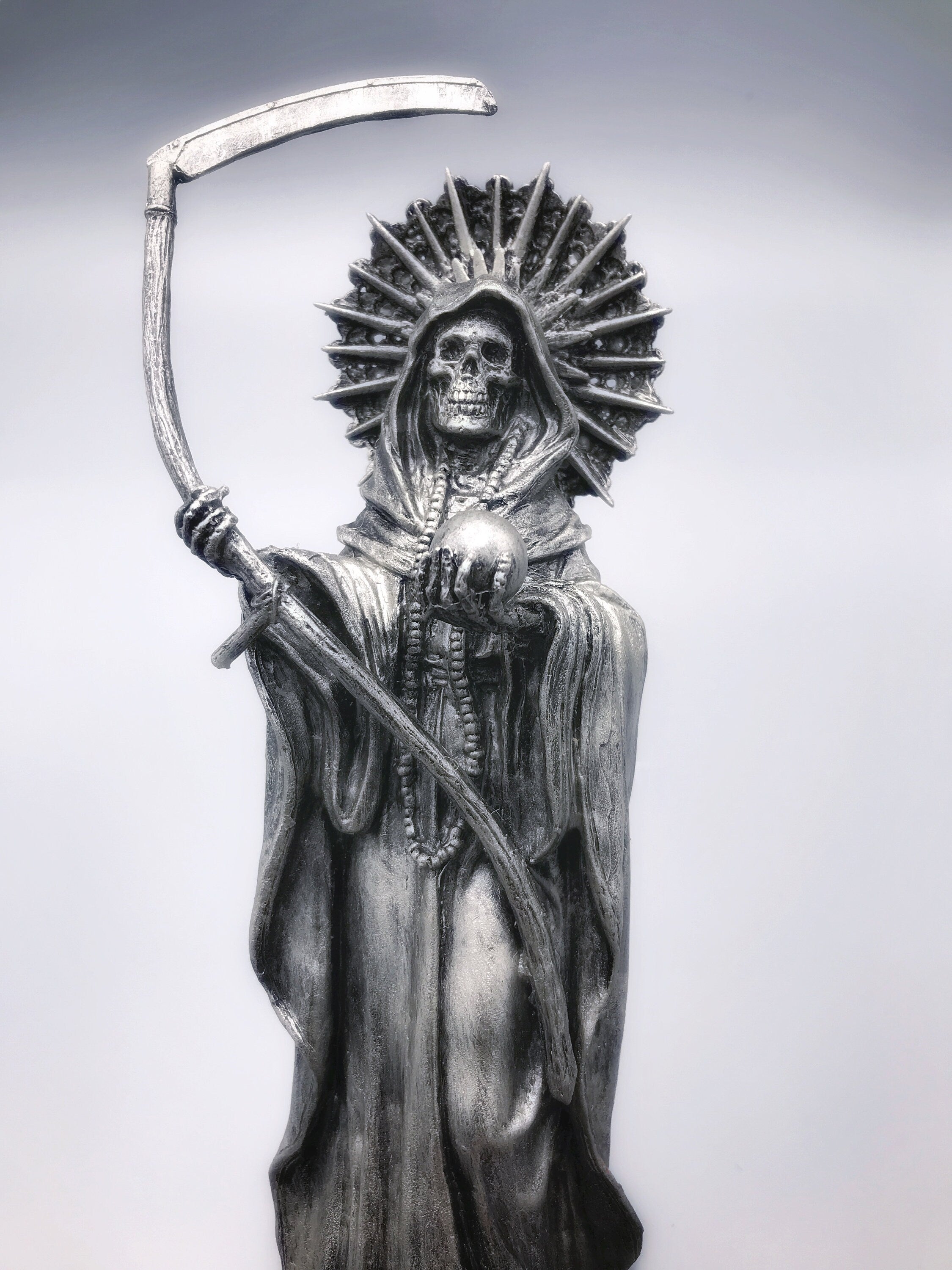 Santa Muerte Statue, Hand Painted Sculpture | Mexican Saint of Death Altar Statue | Gothic Figurine, Dia de los Muertos Decor