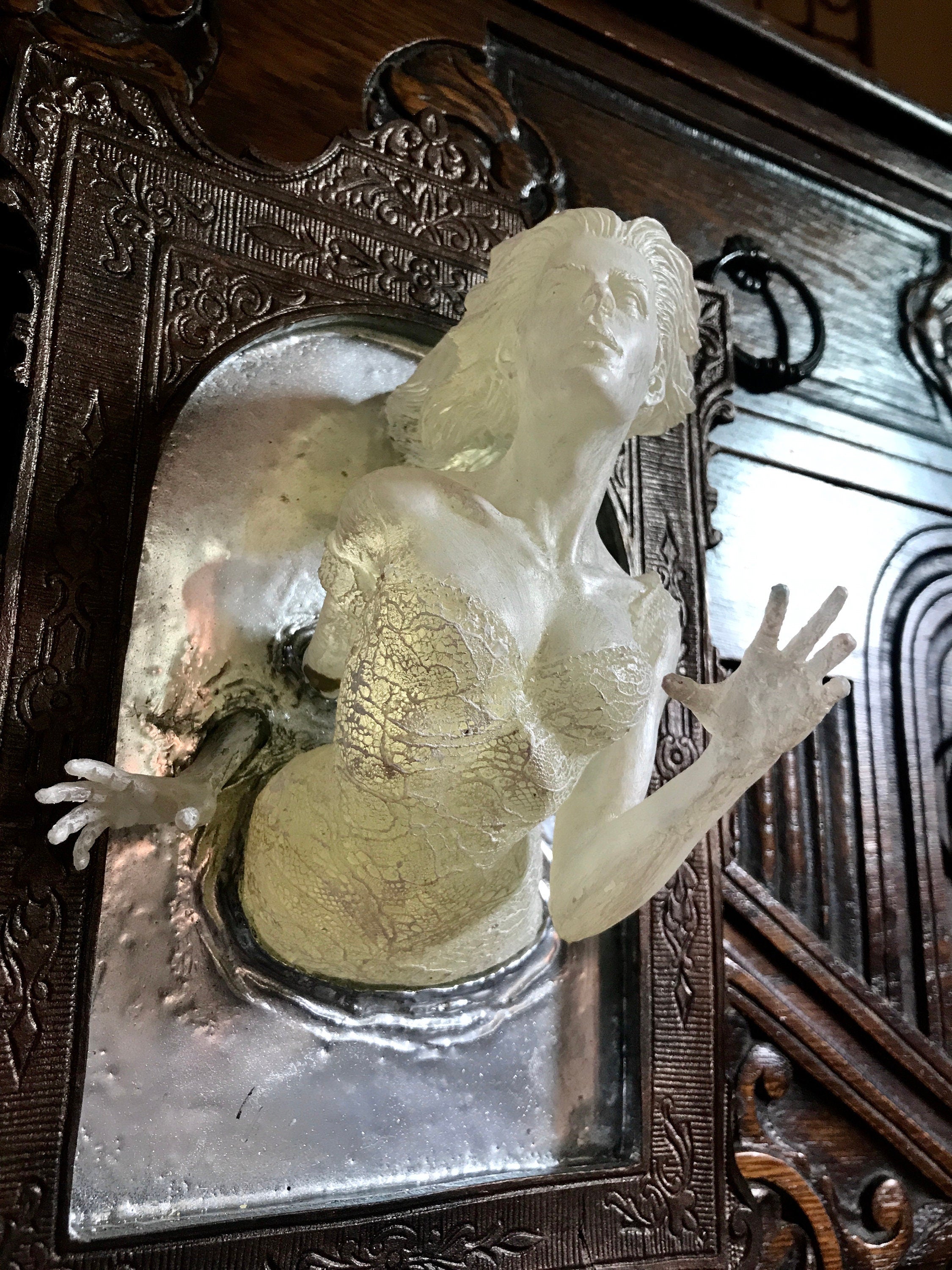 Ghost in the Mirror Wall Plaque,  Large Version, Resin |Victorian Gothic Haunted Wall Art |Gift for Halloween and Spooky Home Decor