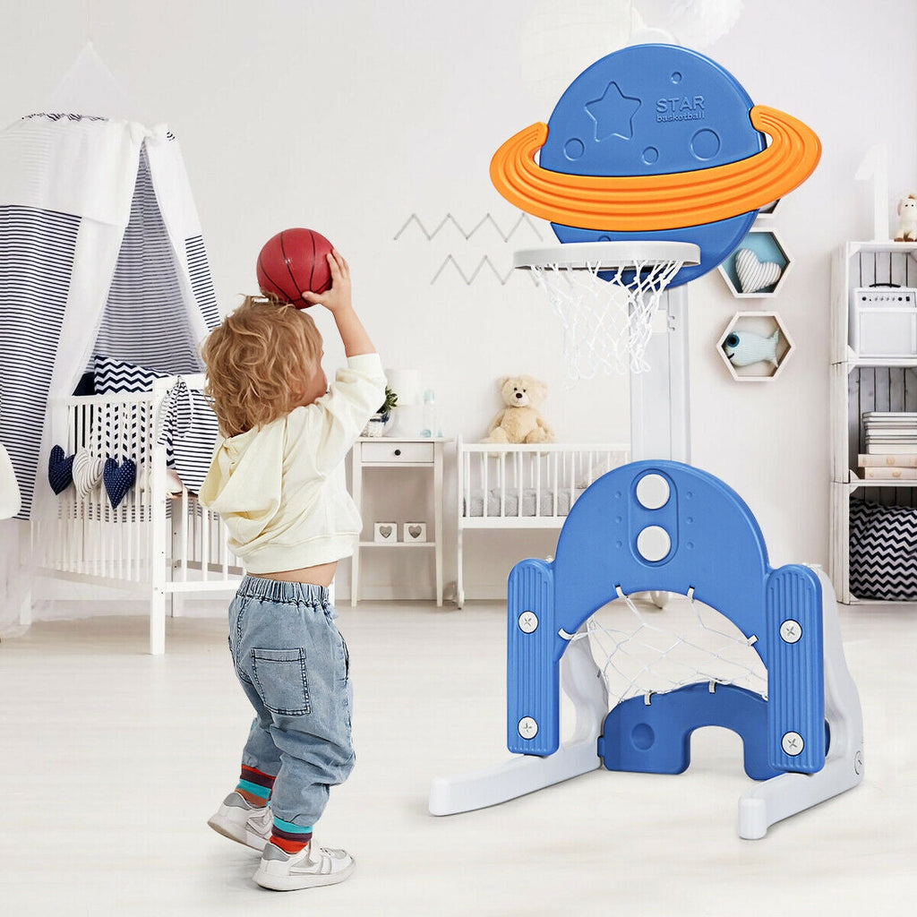 3 in 1 Height Adjustable Kids Basketball Hoop Set with Balls-Blue