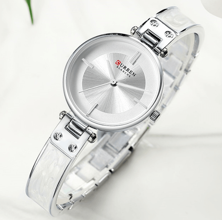 Womens Elegant Stainless Steel Watch With Ceramic Bracelet In Shimmering Marble Colors