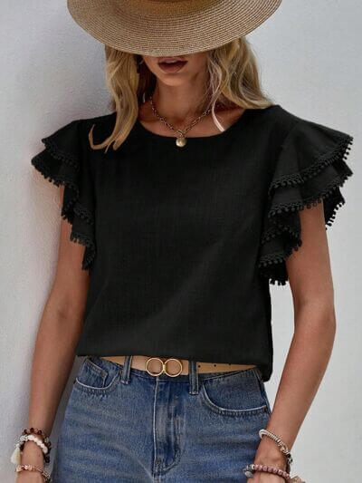 Denise Ruffle Cap Sleeve Blouse – Elegant Top for Work & Everyday