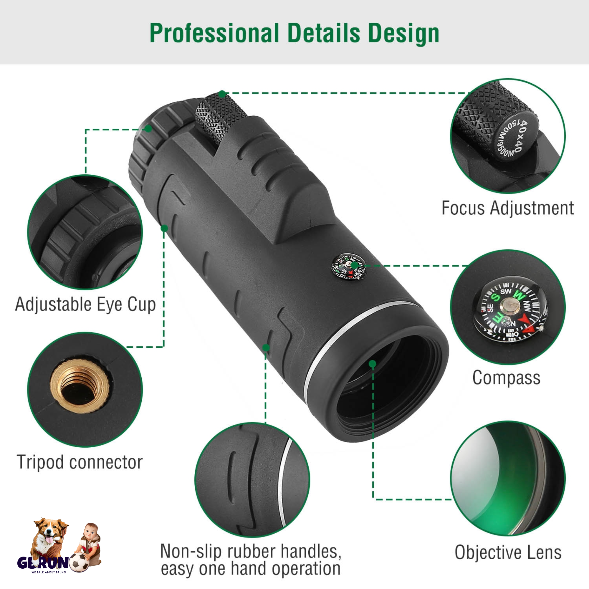 40x40 HD Optical Monocular Telescope w/ FMC Lens Low Light Vision Scope Phone Holder Tripod Compass For Bird Watching Hunting Camping Hiking Sport Eve