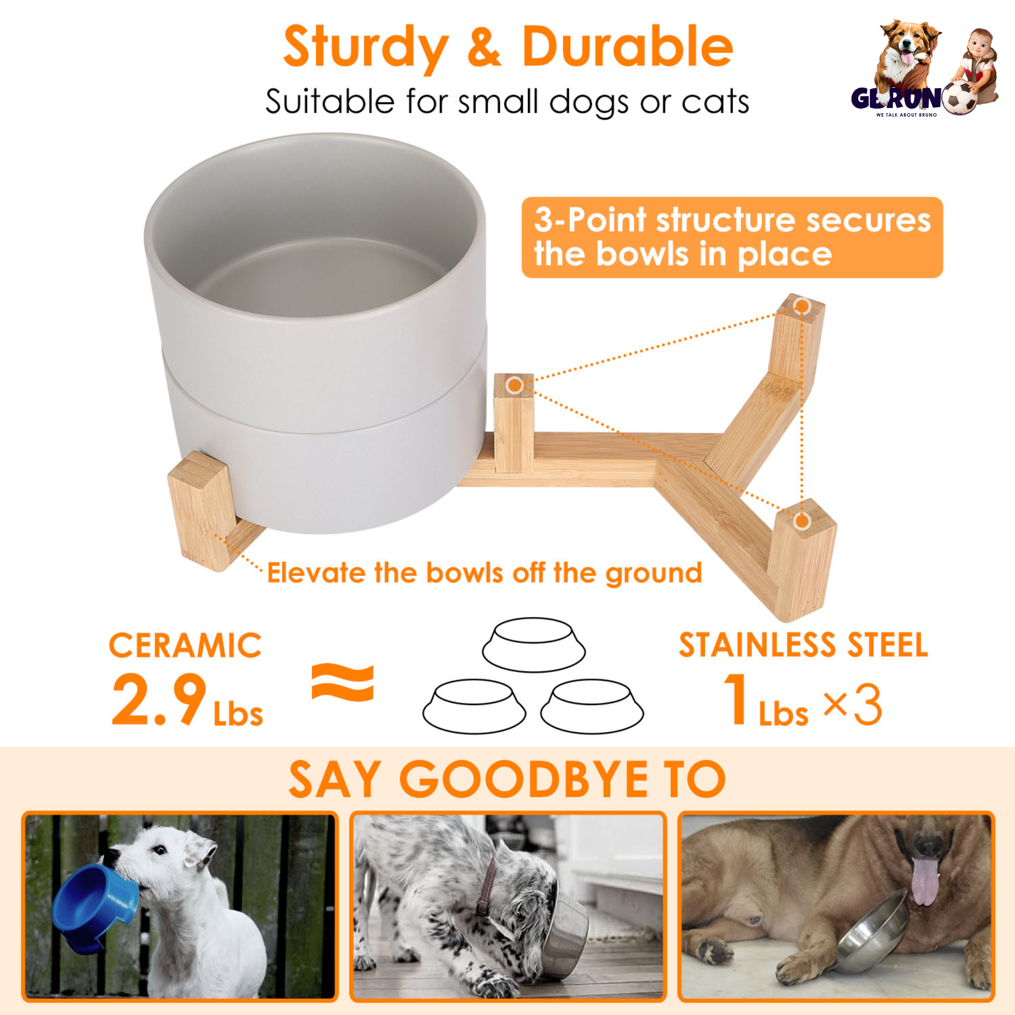 Double 28.7Oz Ceramic Pet Bowls Dog Cat Bowls with Wooden Stand Raised Pet Feeder for Small Dogs Cats