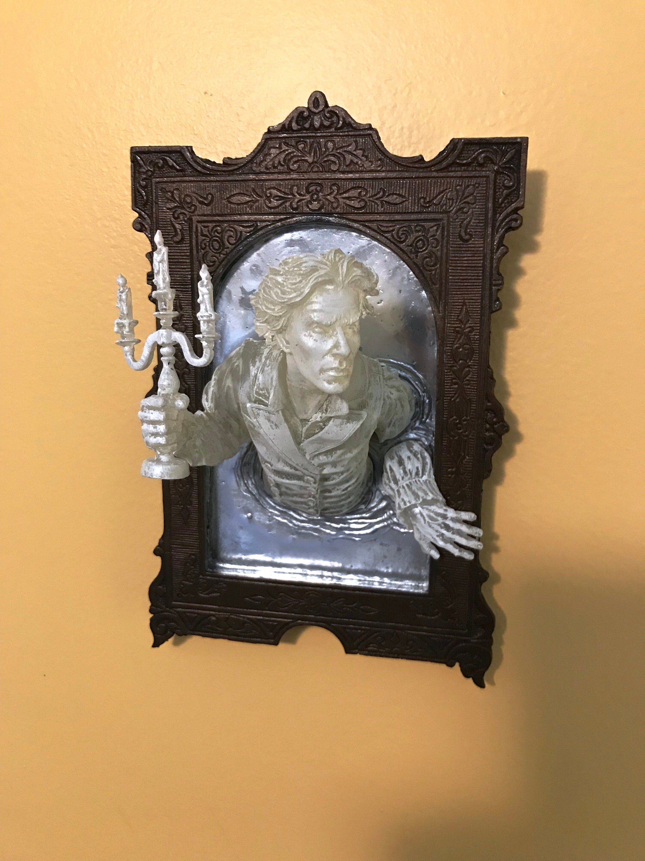 Gentleman Ghost in the Mirror Wall Plaque, Hand Painted Resin | Victorian Gothic Haunted Wall Art | for Halloween and Spooky Home Decor