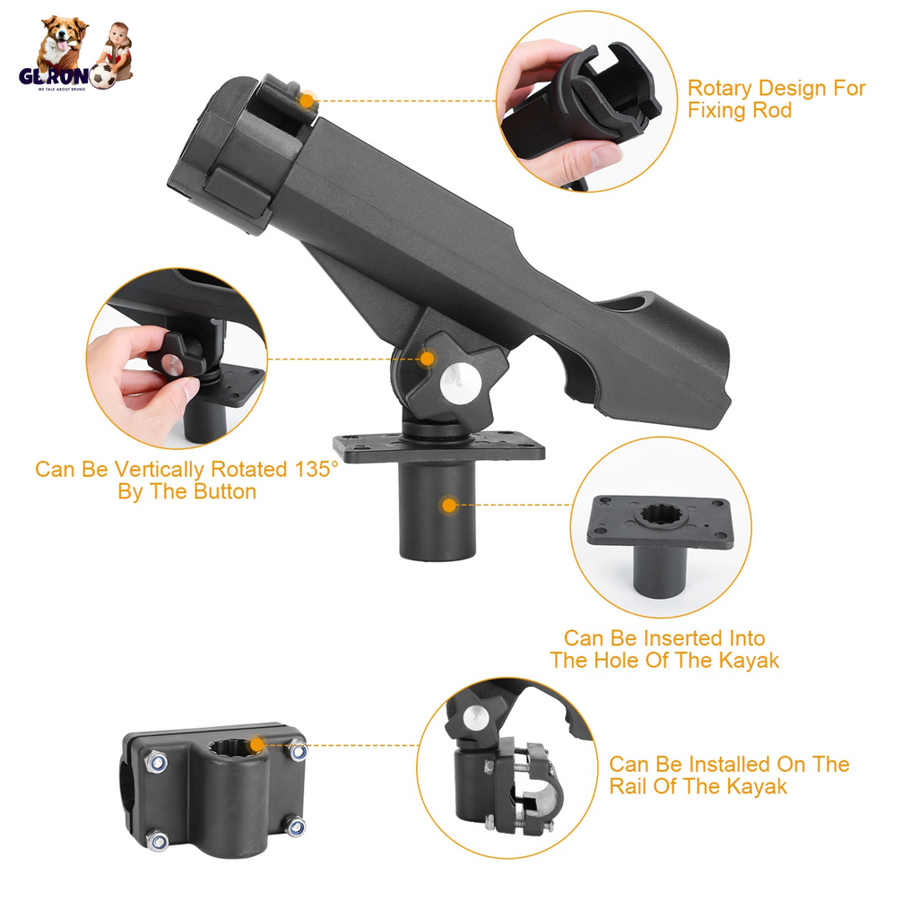 Boat Fishing Pole Rod Holder 360¡ Rotatable Kayak Side Rail Mount Adjustable Folding Rod Holder w/ Large Clamp