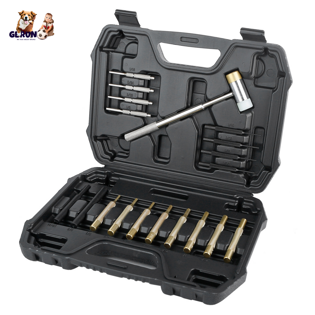 19Pcs Hammer Punch Set Drift Pin Punch Kit w/ Brass Chromium Plastic Punches for Gunsmithing Maintenance Armorers Watch Jewelry Craft w/ Portable Stor